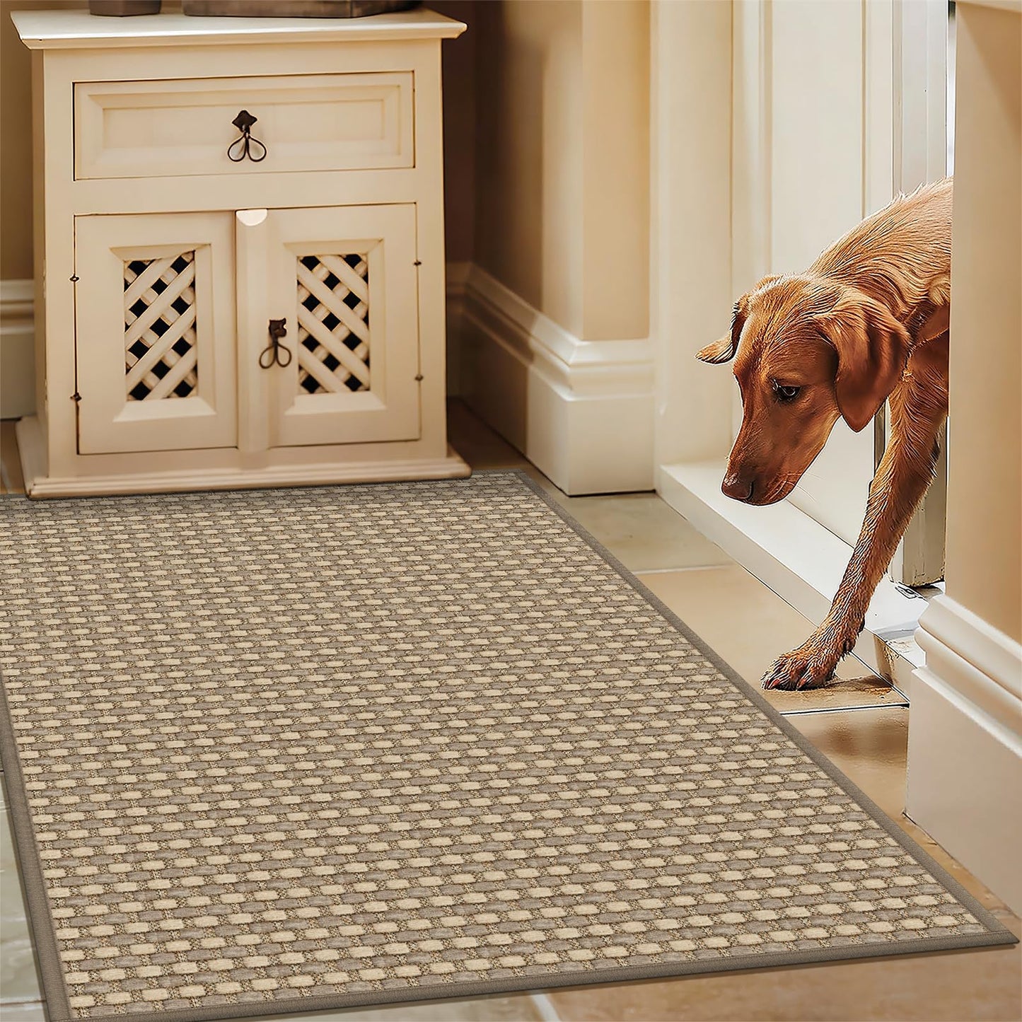 VSIWB Door Mat Indoor Entrance 32"x48" Washable Entryway Rugs Low Pile Woven Front Door Mat Outdoor Non-Slip Kitchen Mats for Floor Hall Porch Bathroom Bedroom, Brown