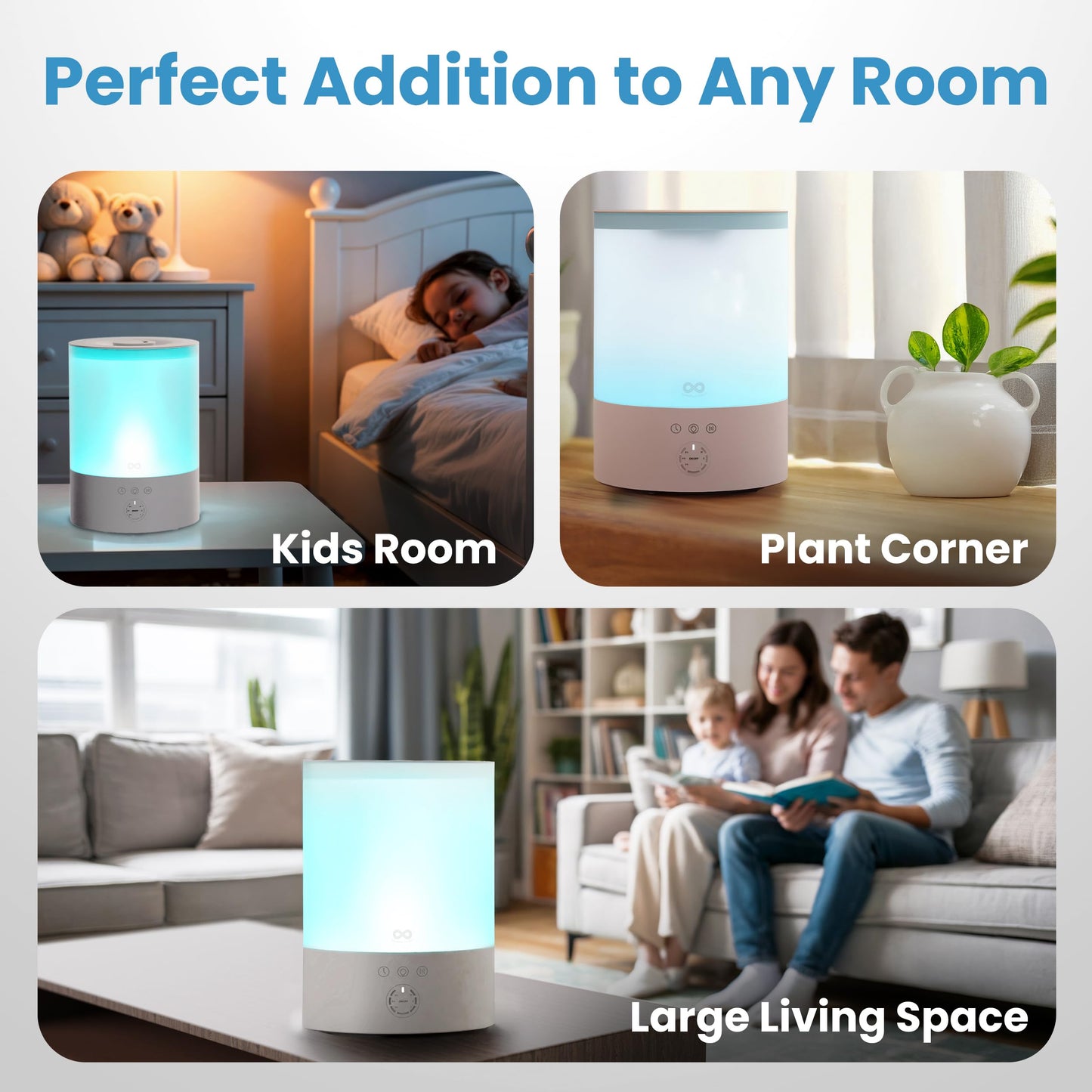 Everlasting Comfort 2.5L Top Fill Humidifiers for Bedroom - Quiet Easy to Fill & Clean, 24HR Runtime, Night Lights, Timer, Corded Cool Mist Humidifier, Auto Shut-Off, Essential Oil Diffuser
