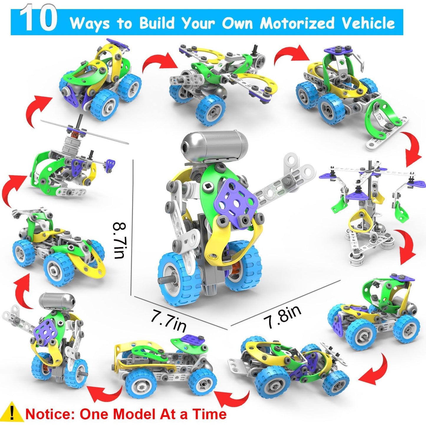 10 in 1 Electric STEM Toys for 4 5 6 7 8 Year Old Boy Girl Birthday Gifts Building Toys for Kids Ages 4-8 4-6 5-7 6-8 Educational Engineering Construction Toys for Boys 4-6 Learning Games Activities