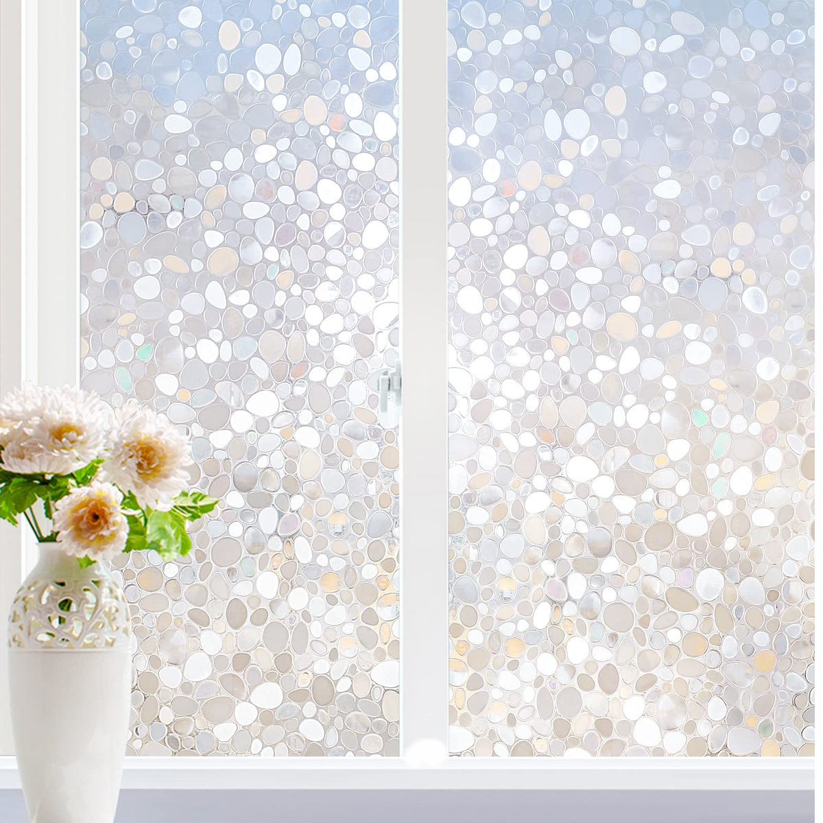 rabbitgoo Window Films for Privacy, Anti-UV Static Cling Decorative Glass Stickers, Removable Frosted Window Film, Privacy Glass Tint for Home Bathroom Door, 3D Pebble, 60x200cm