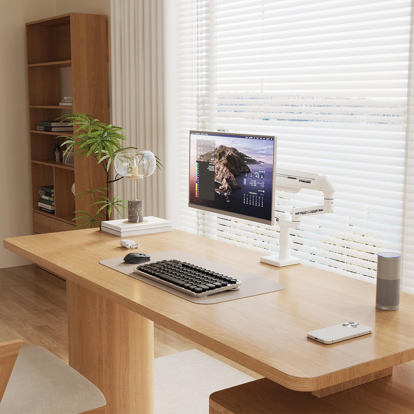 Fydeamer Single Monitor Arm, Heavy Duty Gas Spring Monitor Stand for 17-35 Inch Screens up to 24.2 lbs, VESA Desk Mount with C-Clamp & Grommet Base, White