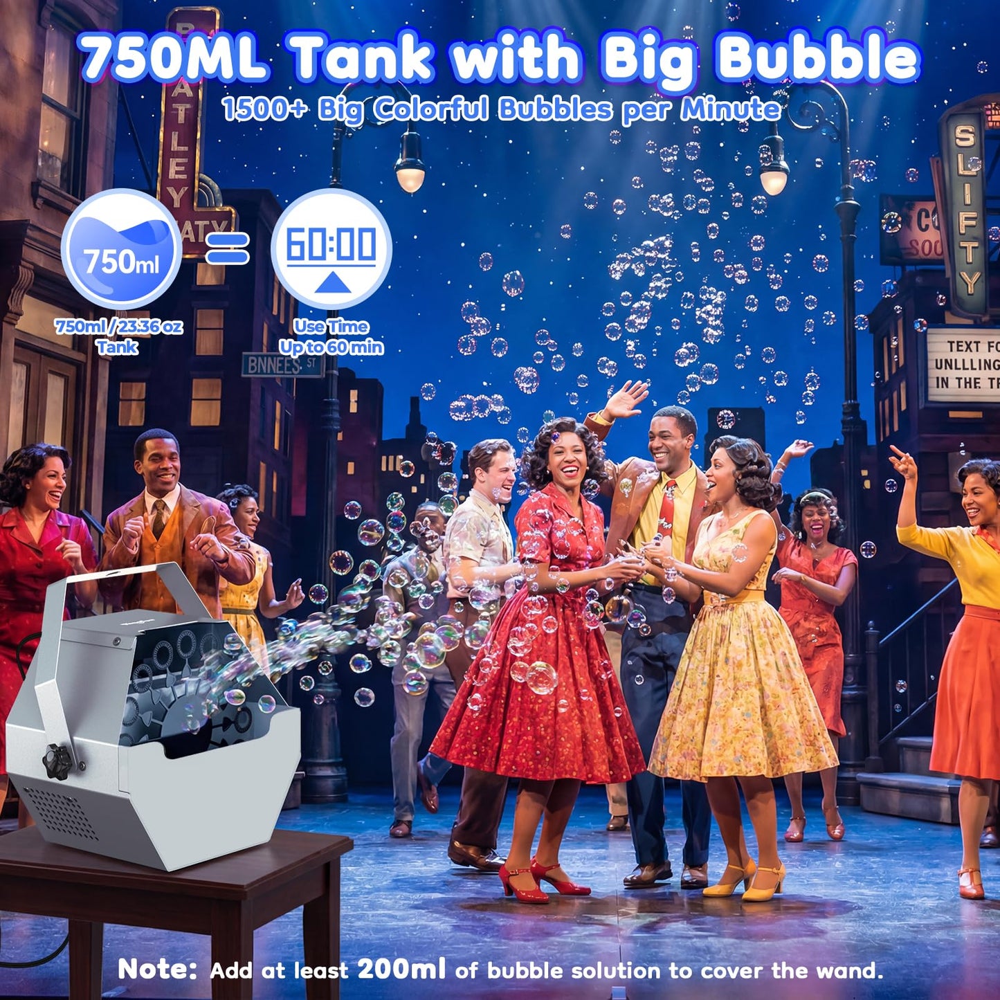 Theefun Bubble Machine: 750ML Metal Automatic Bubble Maker, Portable Professional Bubble Blower Operated by Plug-in Bubble Machine for Parties Weddings, Silver-Gray
