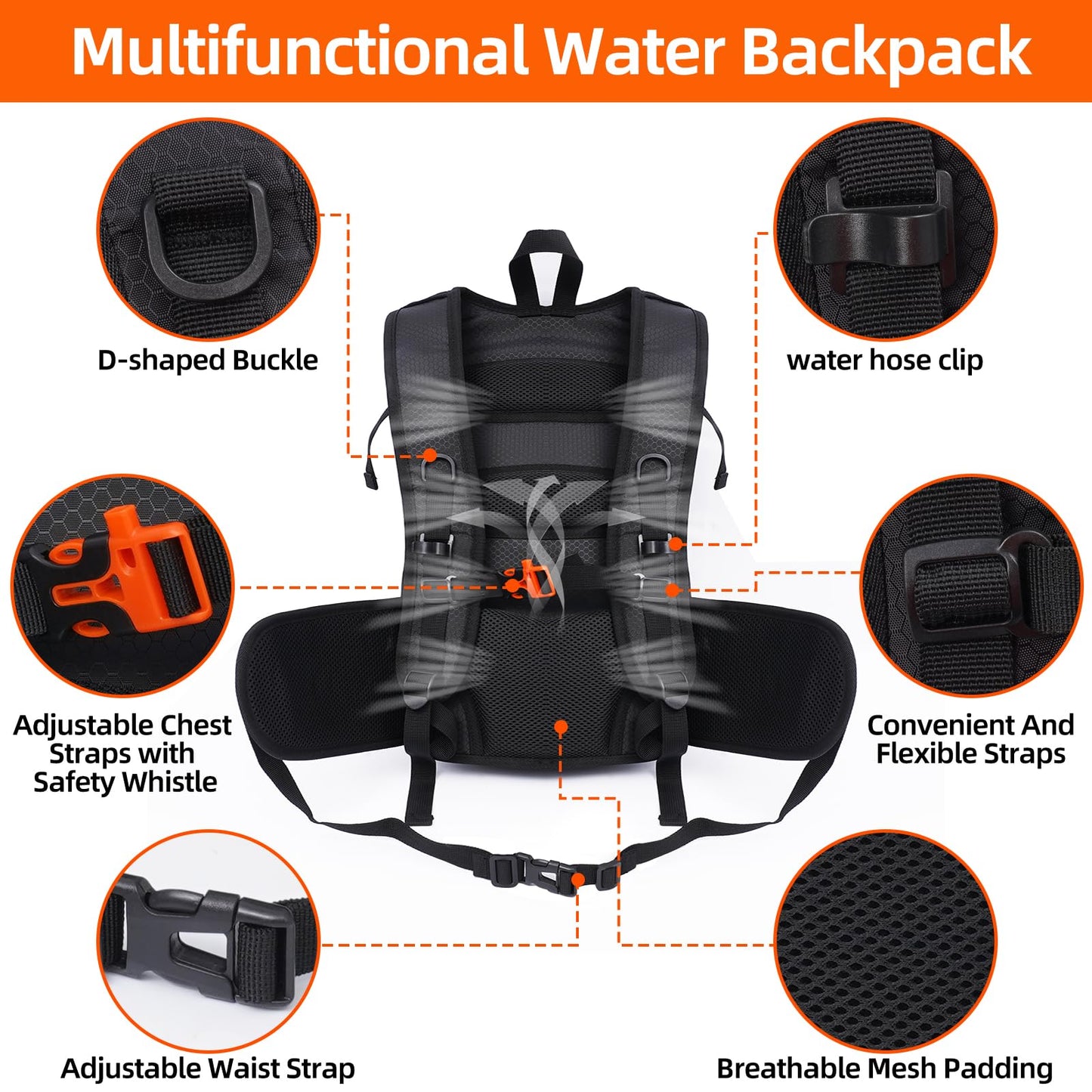 MSTOKIN Hydration Backpack Hydration Pack Hiking Backpack with Water Bladder for Kids Man Women Lightweight Water Backpack Hydration Bag Hiking Bag for Cycling Biking Climbing(Black)
