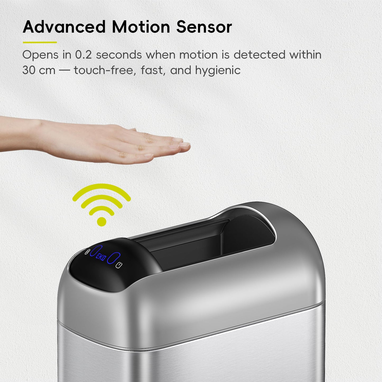 EKO Astro Slim Sensor Trash Can, 10L / 2.6 Gallon Touchless Garbage Bin with Soft-Close Butterfly Lid, Motion Sensor Stainless Steel Trash Can for Bathroom, Kitchen and Office, Waterproof