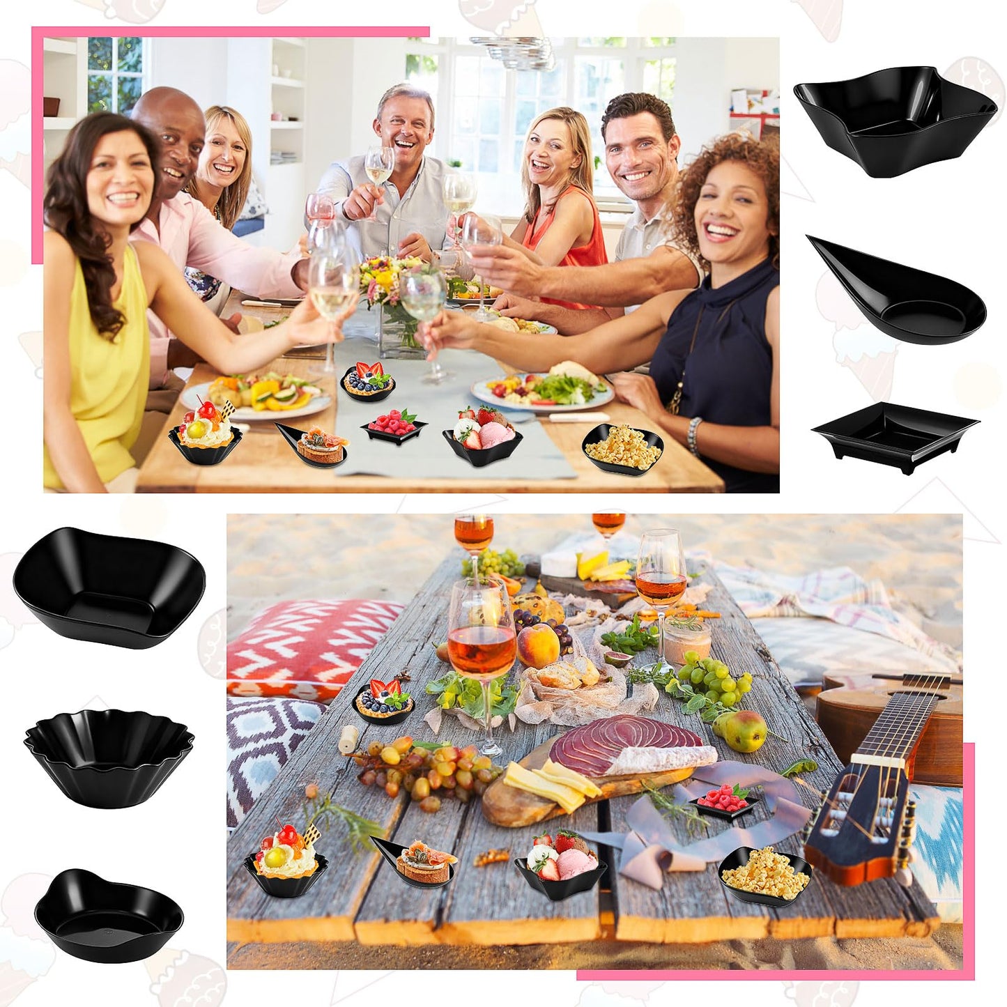 600 Pcs Mini Disposable Appetizer Plates Set, 6 Shapes Plastic Dessert Cups and Spoons, Forks for Parties, Weddings, Buffets, Mousse, Ice Cream, Snacks (Transparent)