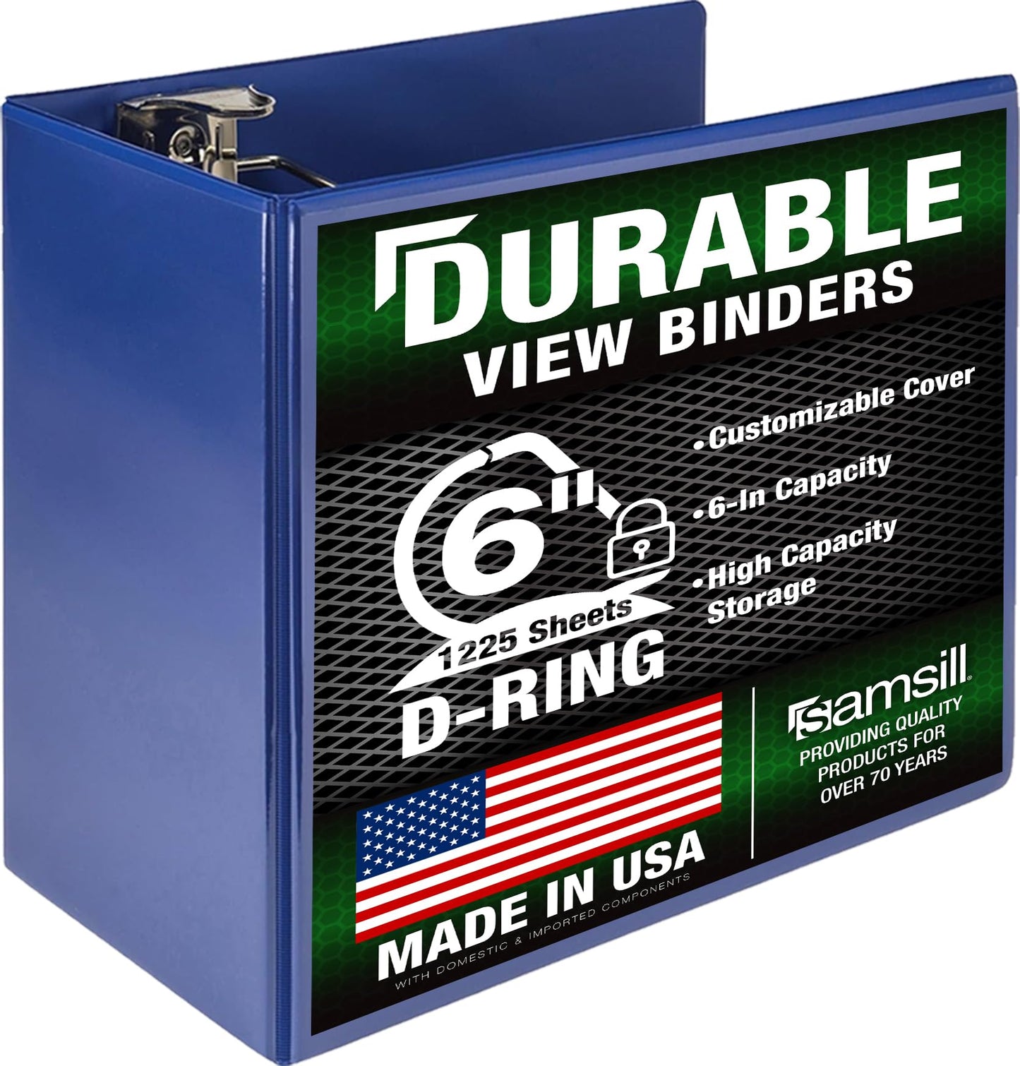 Samsill Durable 6 inch 3 Ring Binder, Made in USA, Locking D Ring FSC 100% Recycled Chipboard, Blue