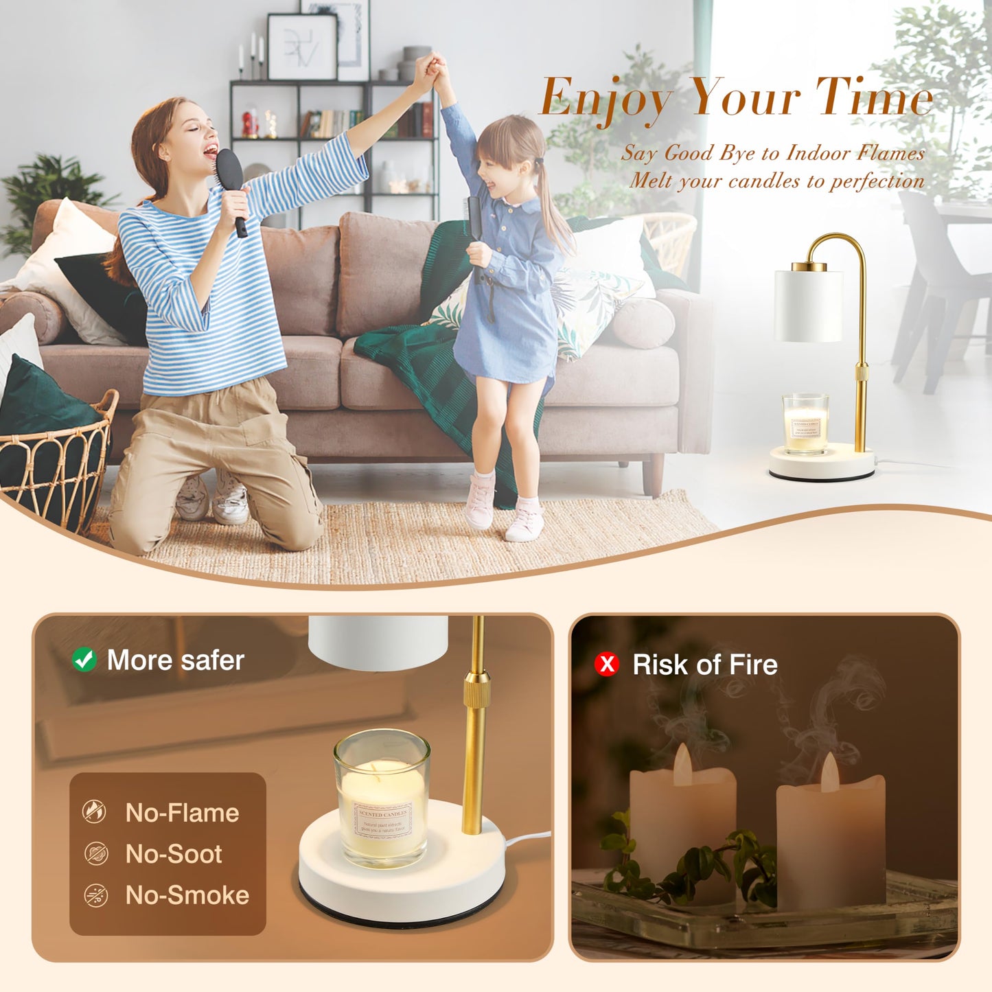 CASTLELIFE Candle Warmer Lamp with Timer & Dimmer, Height Adjustable Electric Wax Melt Warmer for Jar Candles, Gifts for Mom Home Decor, White Gold