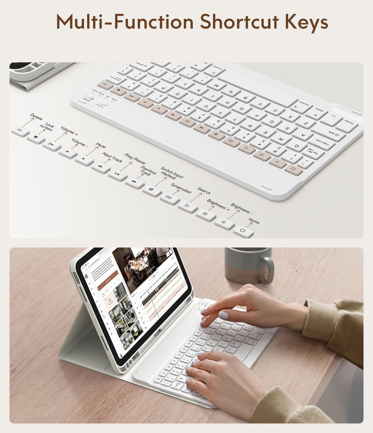 CHESONA Keyboard Case for iPad (A16) 11th 2025/10th Generation 10.9-inch 2022, Magnetic Detachable Wireless Keyboard, Stand Folio Keyboard Cover with Pencil Holder, Thin & Light, White