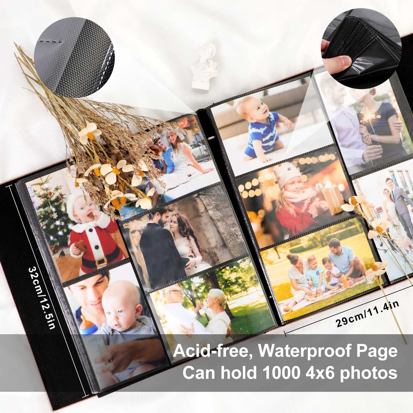 Ywlake Photo Album 4x6 1000 Pockets, Extra Large Capacity Linen Cover Picture Albums Holds 1000 Horizontal and Vertical Photos Black