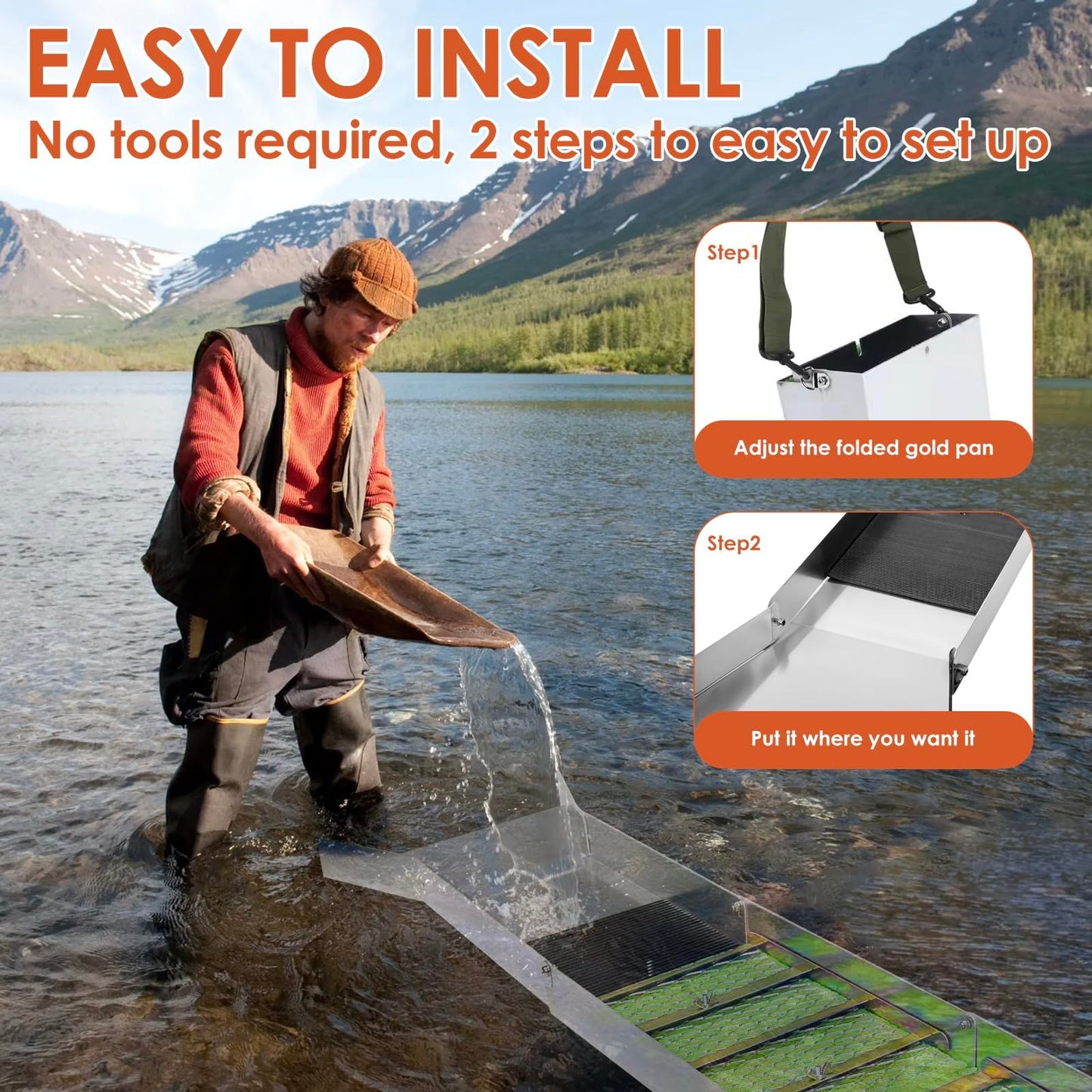 50" Complete Sluice Box Gold Panning Kit, 19pcs Folding Aluminum Alloy Gold Mining Kit, Gold Prospecting Equipment with Gold Pan, Classifier Screen and More, Lightweight Sluice Boxes for Gold Mining