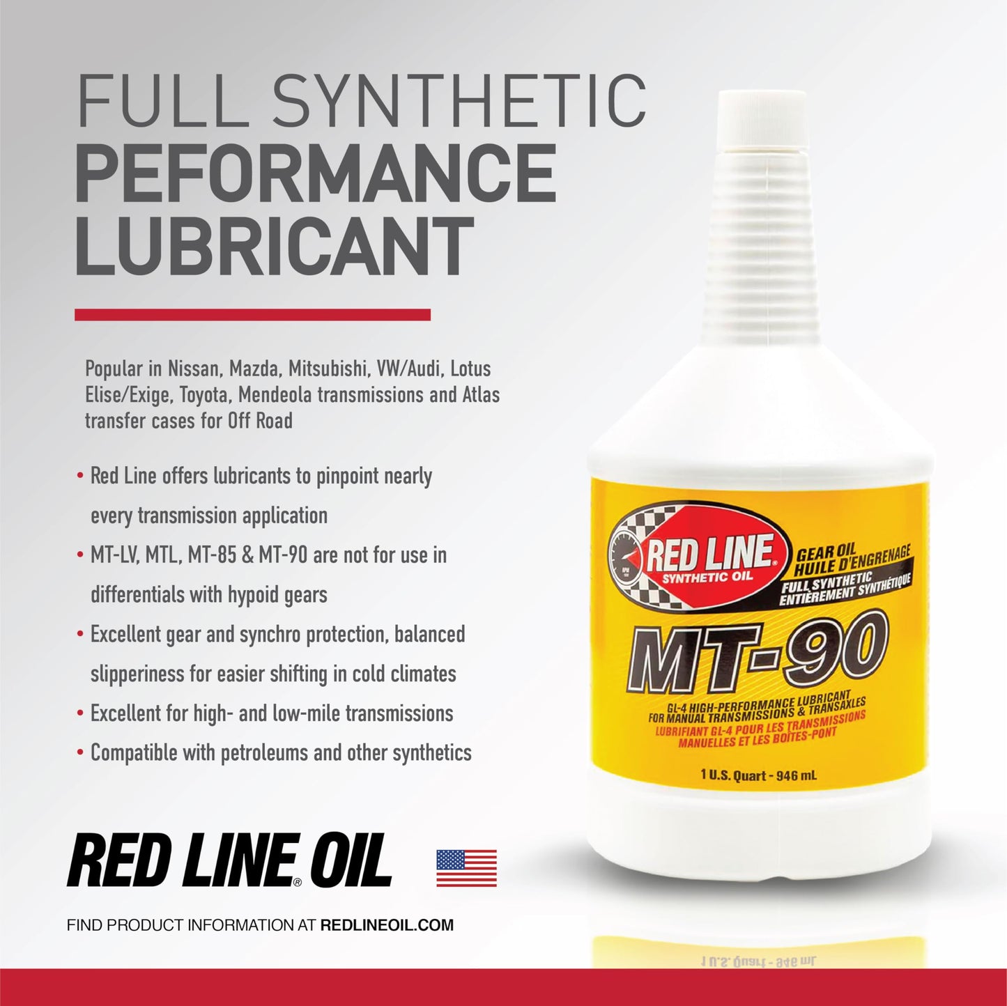 Red Line (50304) MT-90 75W-90 GL-4 Manual Transmission and Transaxle Lubricant - 1 Quart