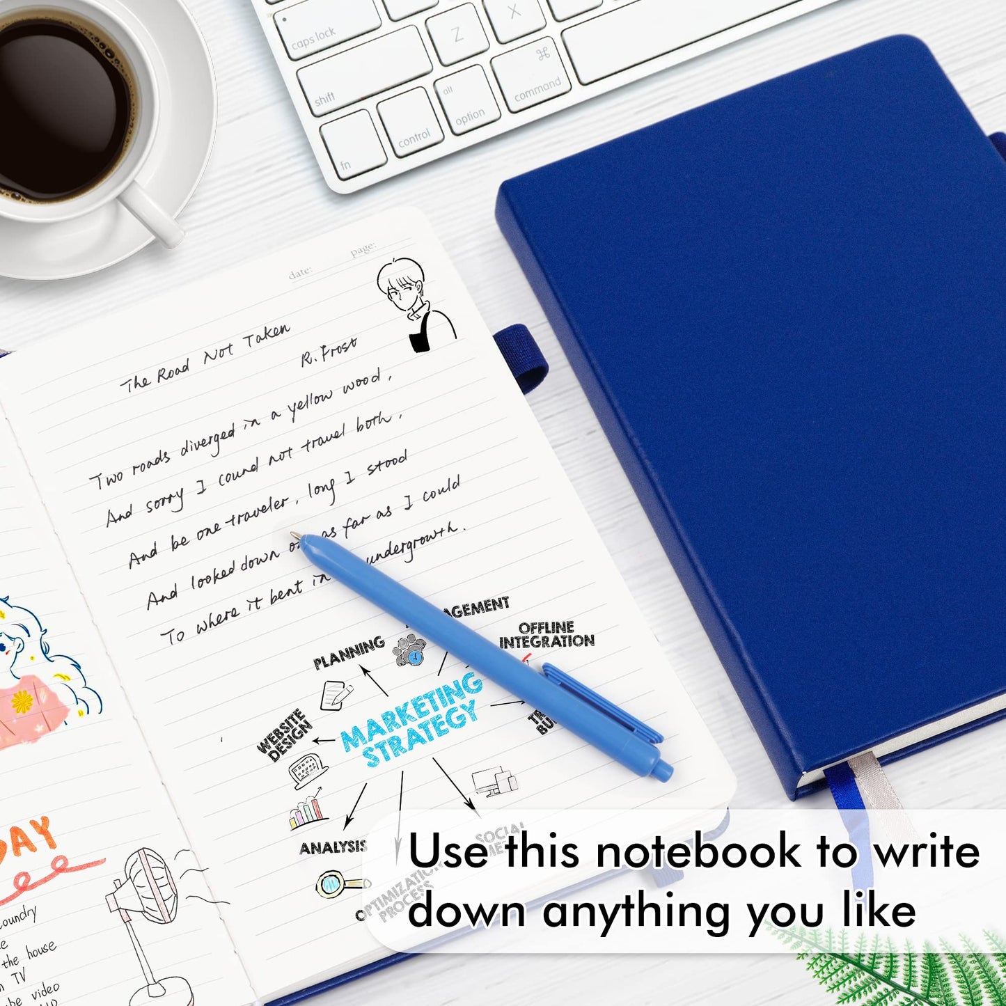 feela 12 Pack Notebooks Journals Bulk with 12 Black Pens, A5 Hardcover Notebook Classic Ruled Journal Set with Pen Holder for School Business Work Travel Writing, 120 GSM, 5.1”x8.3”, Navy