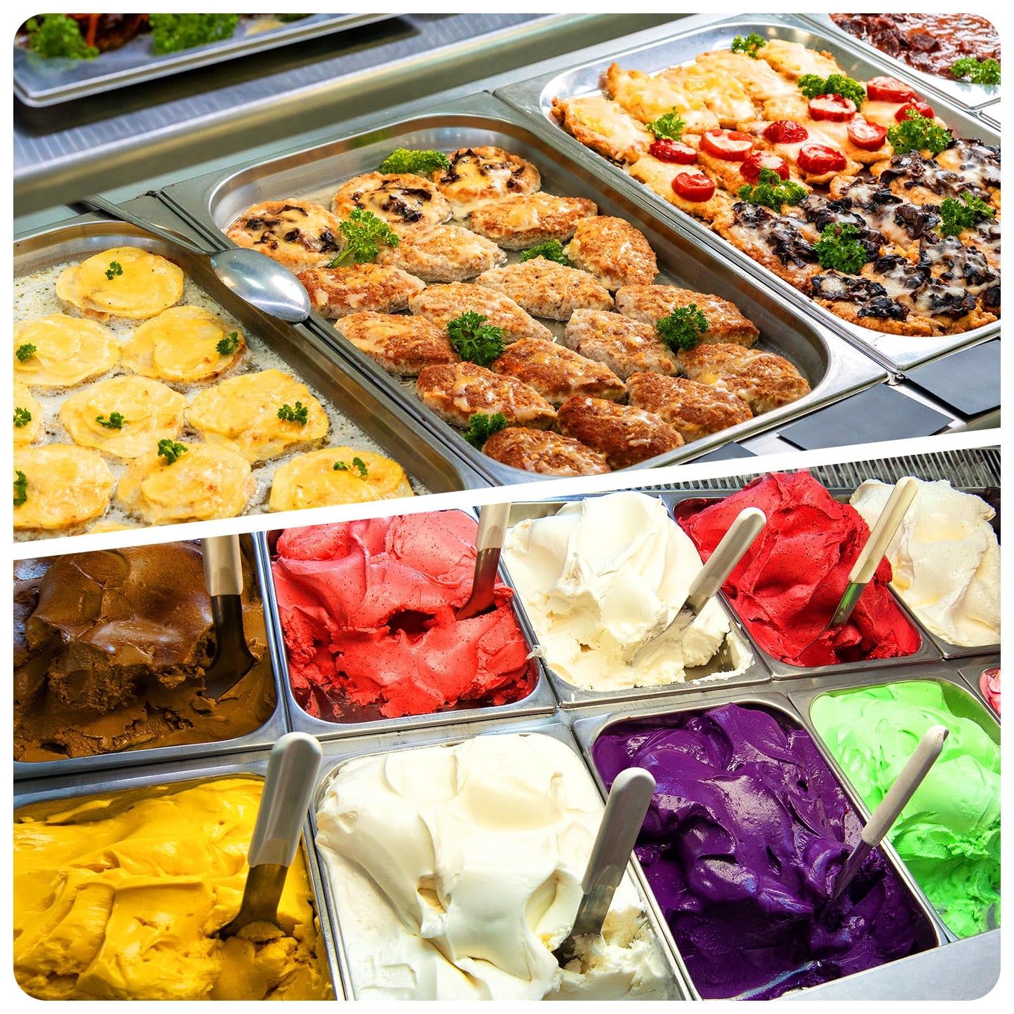 4 Pack Stainless Steel Hotel Pans 1/1 Full Size x 4" Deep Steam Table Pan 0.8 mm Thick with Lid Anti Jam Pan Stainless Steel Steamer Pan for Hotel Restaurant Buffet