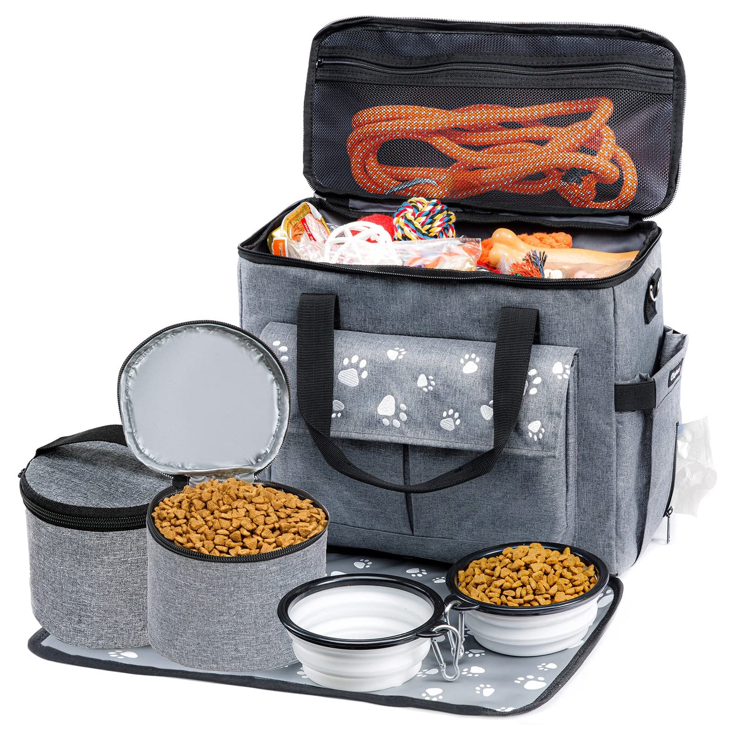 CLAWIST Dog Travel Bag - Airline Approved With Food Containers and Collapsible Bowls - Weekend Pet Supplies Kit for Overnight Trips