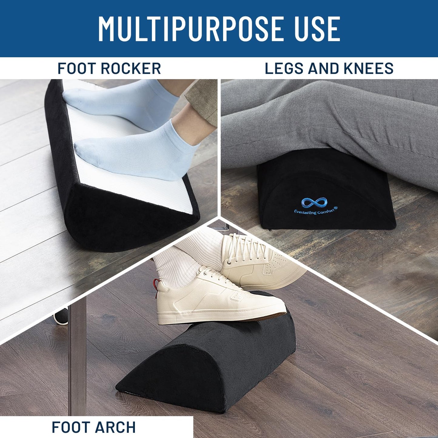 Everlasting Comfort Foot Rest for Under Desk at Work - Memory Foam Office Foot Stool & Under Desk Footrest Leg Elevation Pillow for Gaming & Home Office, Supports Posture