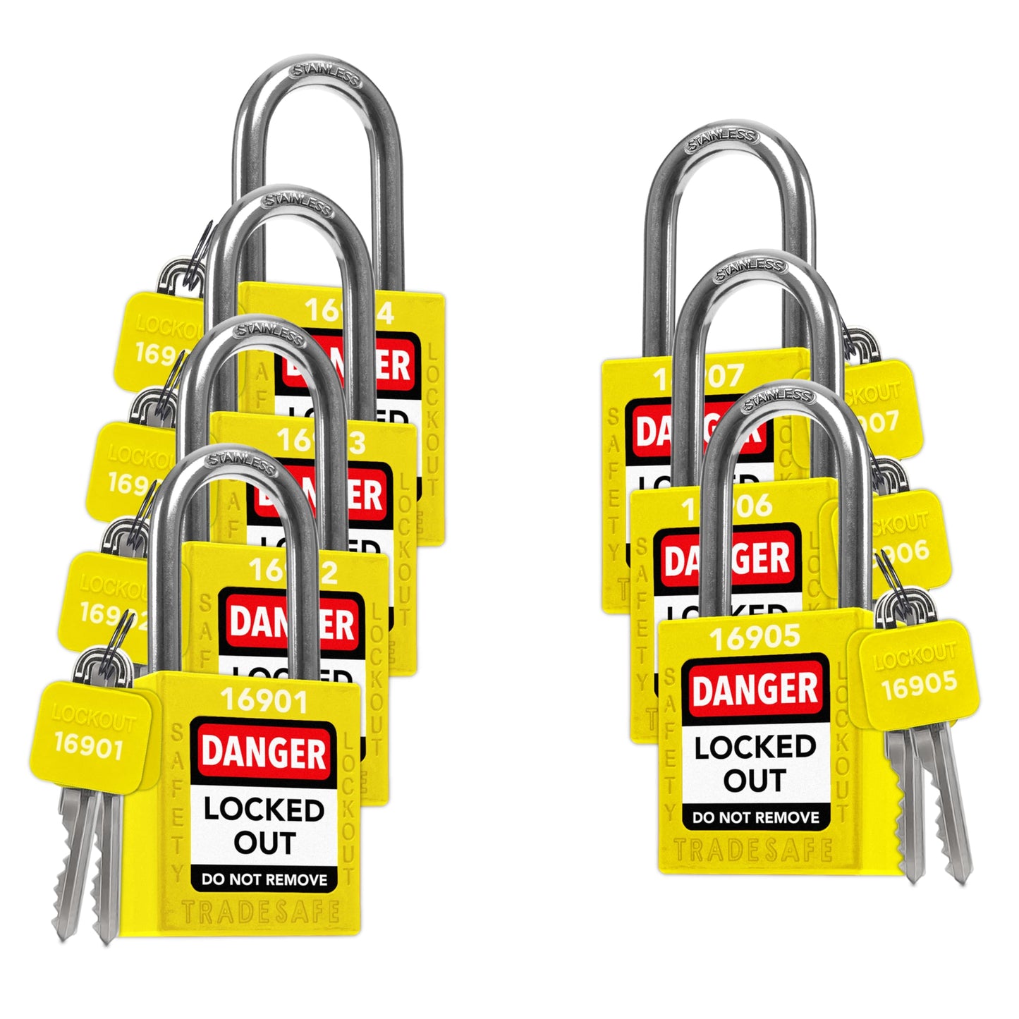 TRADESAFE Lockout Tagout Locks Set - 7 Yellow Loto Locks, Lockout Locks Keyed Different, 2 Keys Per Lock, OSHA Compliant Lock Out Tag Out Padlocks, Safety Padlocks for Electrical Lockout Tag Out Kits