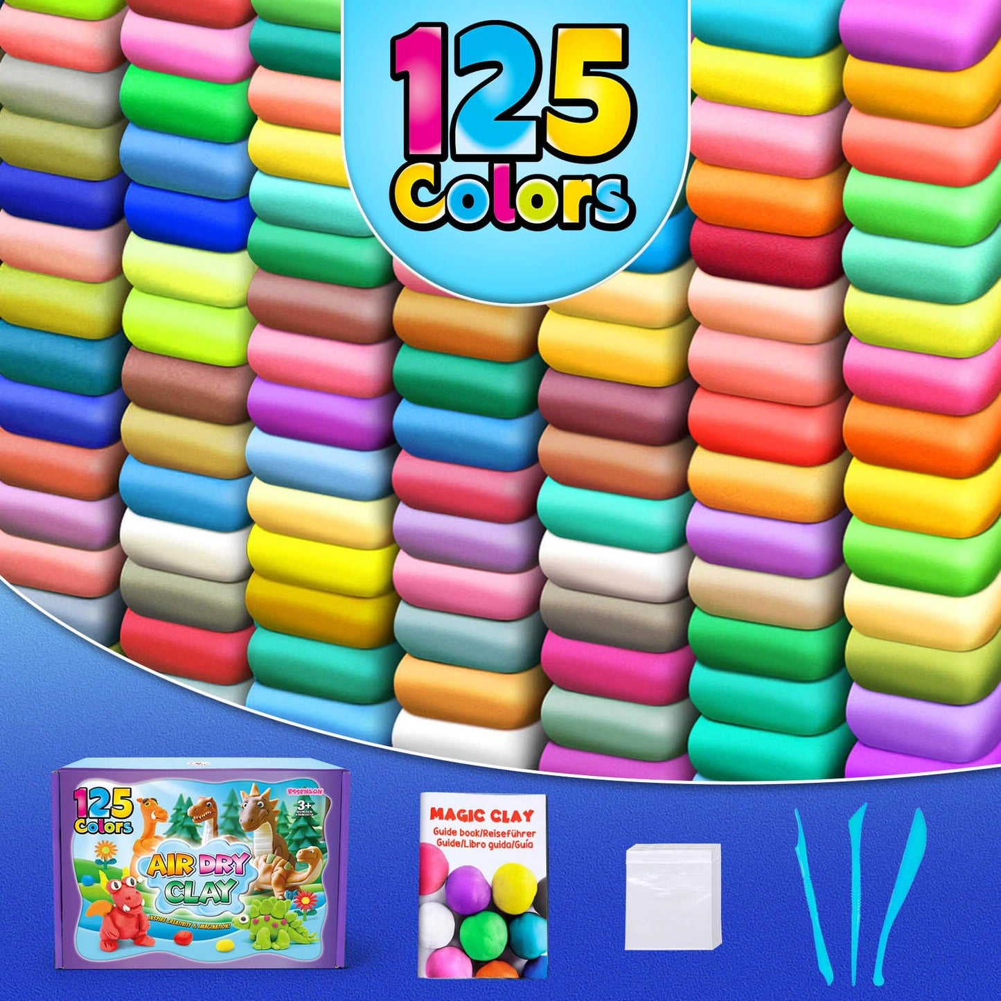Air Dry Clay 125 Colors, Modeling Clay for Kids, DIY Molding Magic Clay, Gift for Kids
