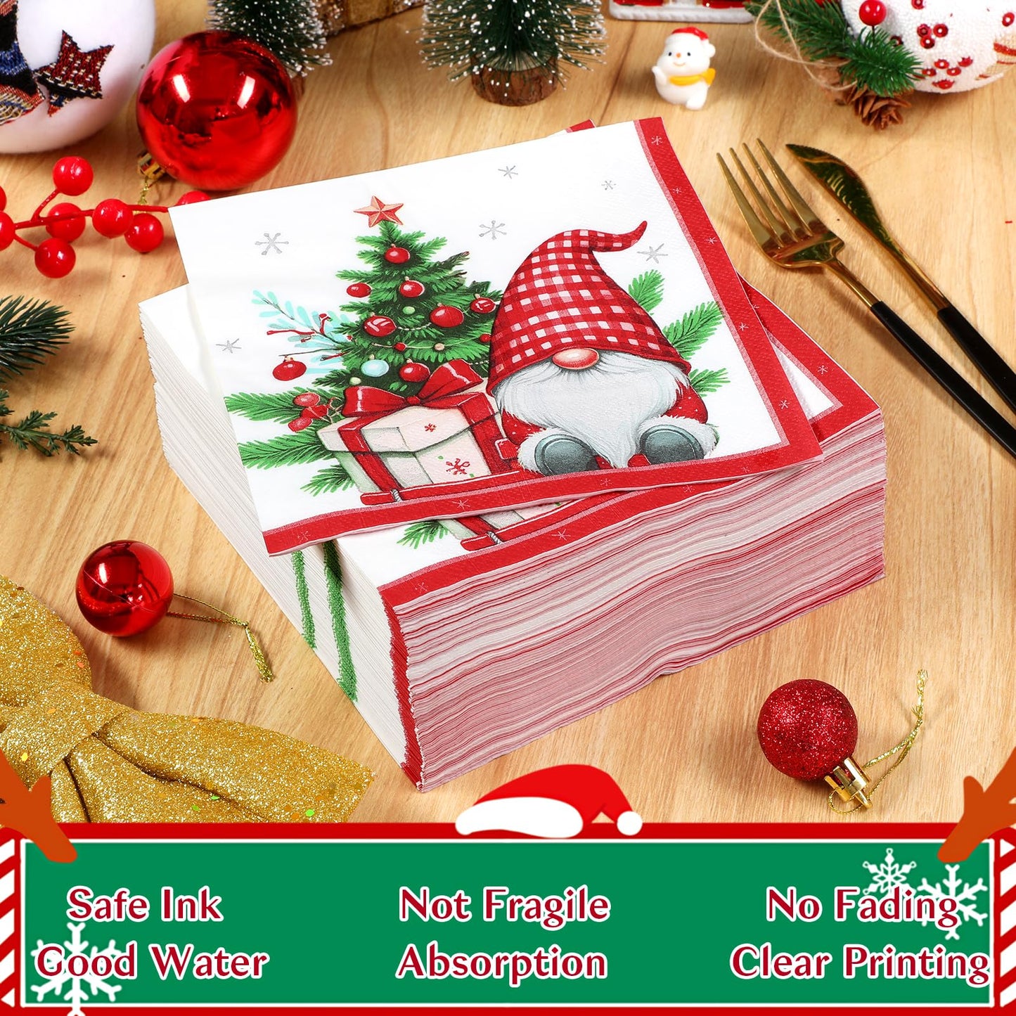 Homlouue 200 PCS Christmas Paper Plates and Napkins Sets, Xmas Tree Gnome Plates and Napkins Disposable, Merry Christmas Disposable Dinnerware Sets, Winter Xmas Party Supplies Decoration, Serve 50