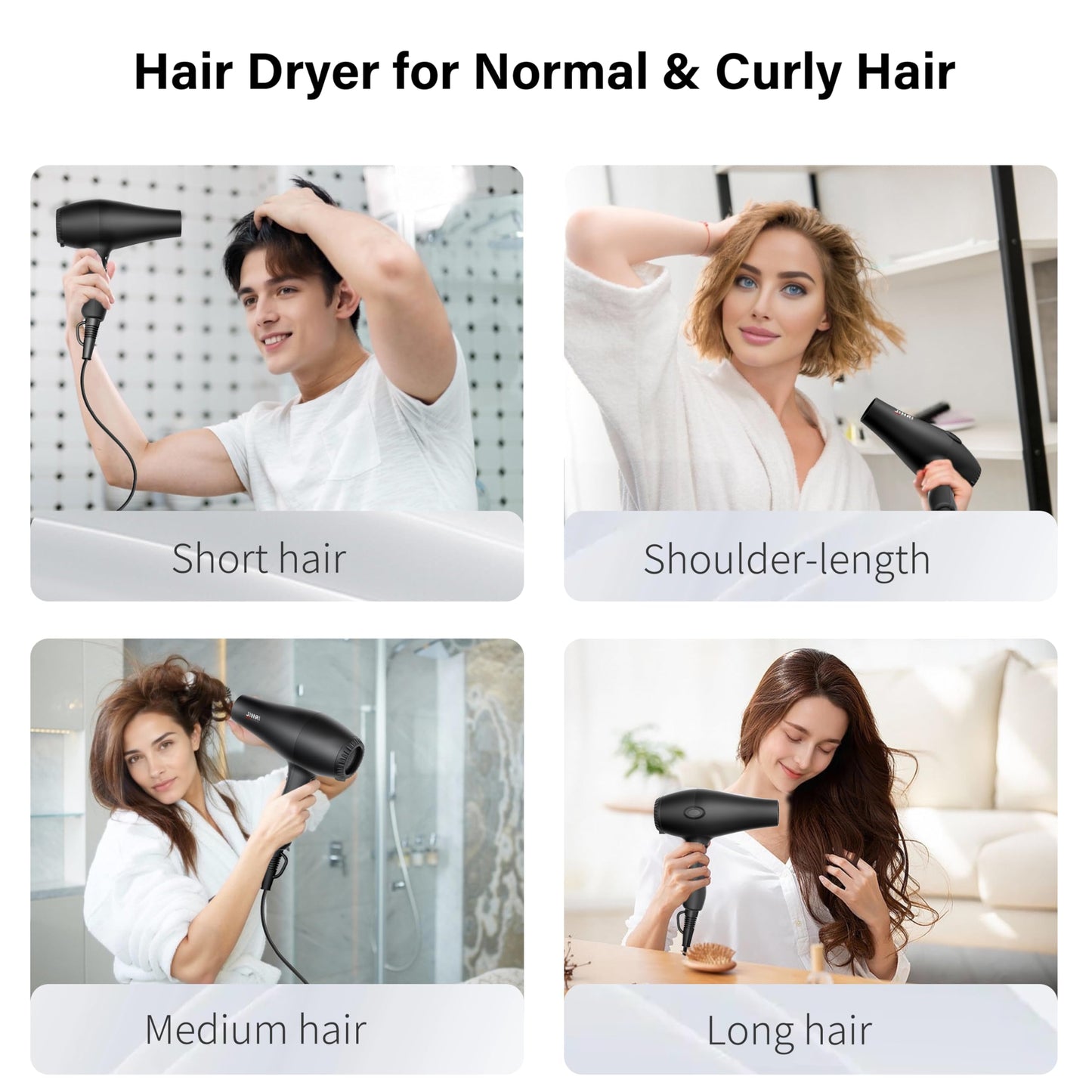 1875W Fast Drying, Professional Salon Hair Dryer with Diffuser & Comb & Concentrator Nozzle (Black)