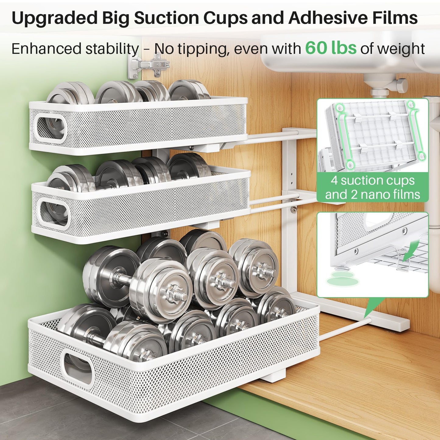 Kitstorack Under Sink Organizer, 1-Pack 3-Tier Height Adjustable Thickened Metal Pull Out Cabinet Organizer Shelf, Slide Out Storage Drawer Rack for Bathroom Kitchen Pantry Home Laundry Organization