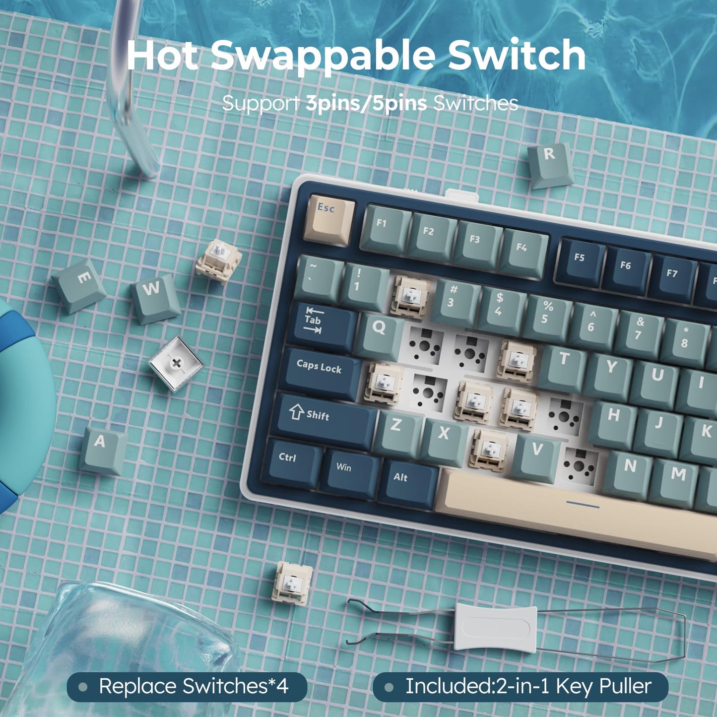 RK ROYAL KLUDGE R75 Wireless Mechanical Keyboard, 75% Percent Custom Gaming Keyboard Gasket Mount RGB Backlit with Knob & PBT Keycaps, BT5.1/2.4GHz/USB-C, Hot Swappable Cream Switch
