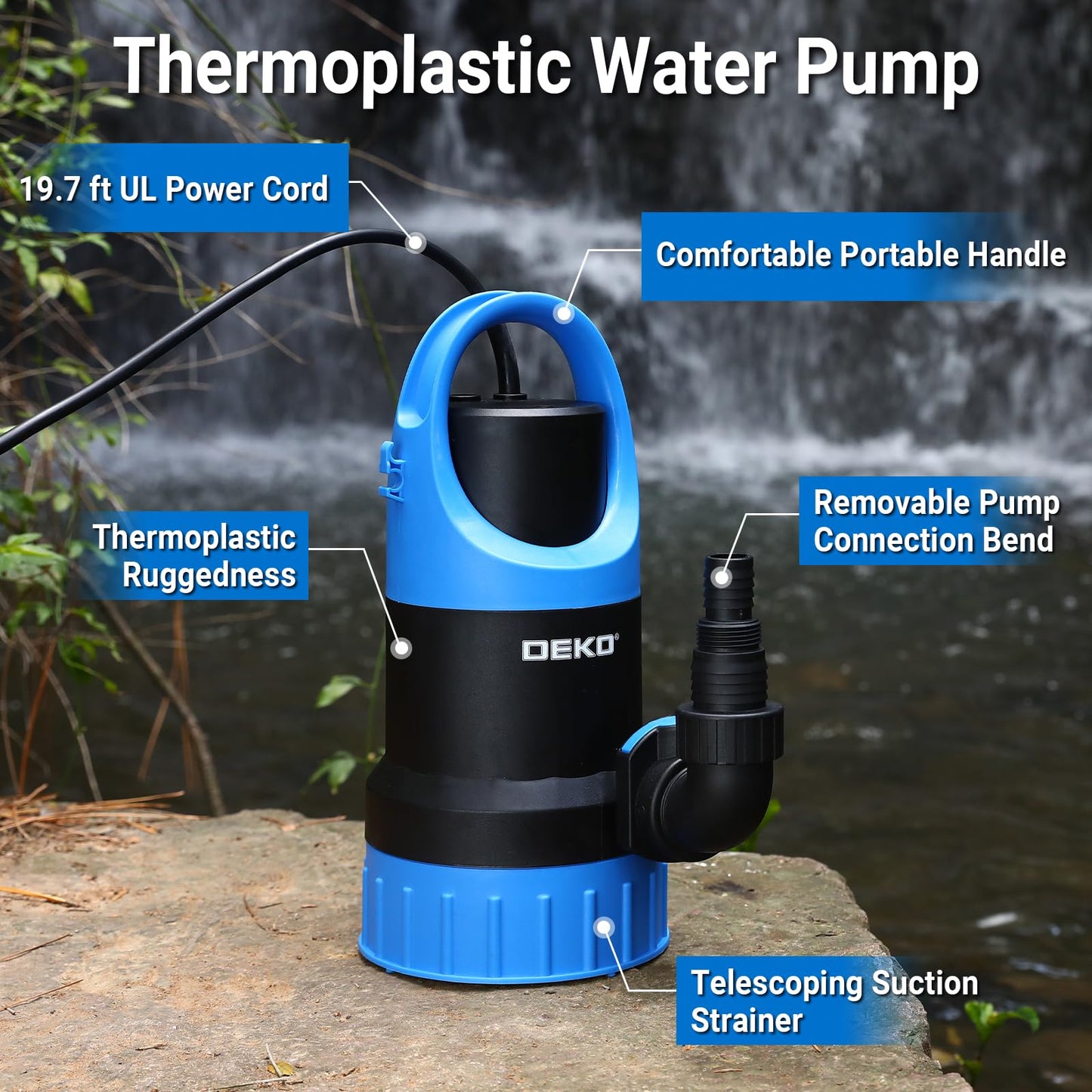 Sump Pump 1 HP Submersible Water Pump Thermoplastic Portable Utility Pump 4500 GPH High Flow Water Removal