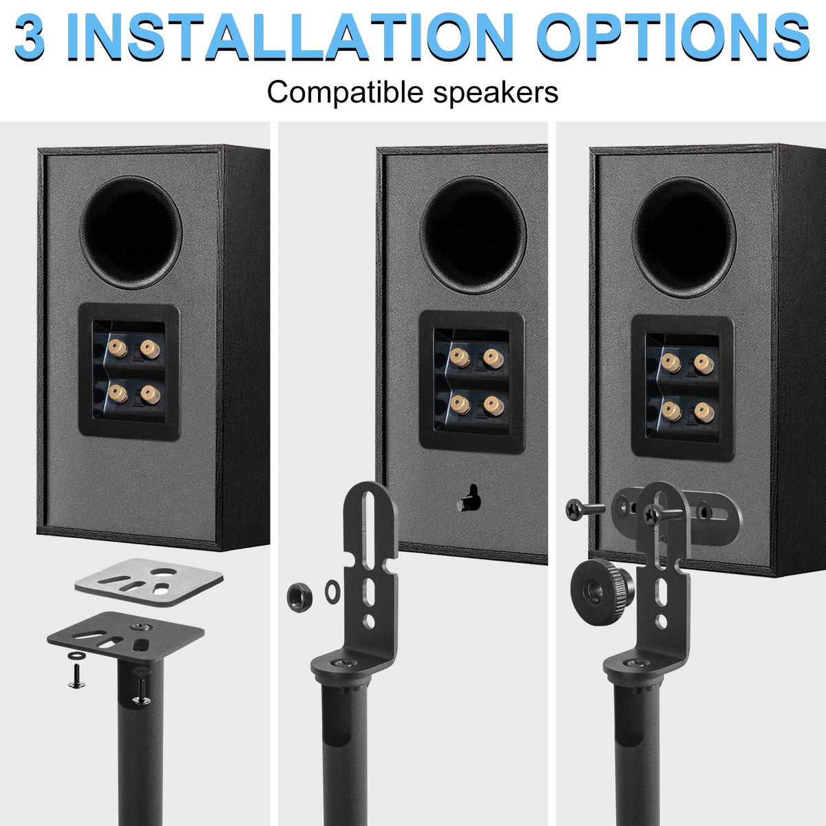 AKOZLIN Universal Speaker Stands Set of 2 Height Adjustable 34"-50" with Cable Management for Home Theater Surround Sound Satellite Speakers& Bookshelf Speakers,Black