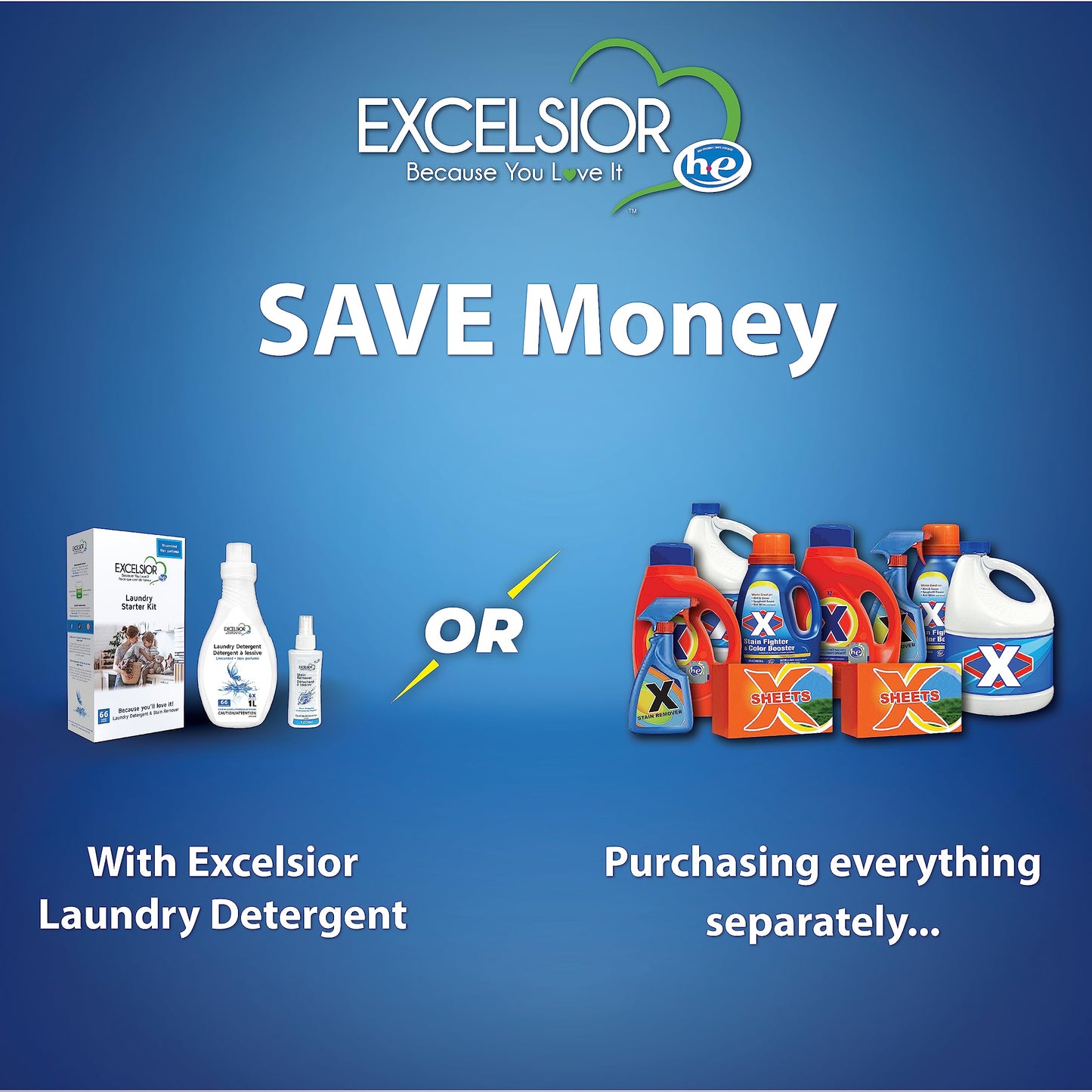 Excelsior (Because You Love It) - Hypoallergenic Laundry Detergent with Natural Stain Remover for 66 Loads of unscented clean clothes - 1 Liter Eco-friendly & Sensitive Skin Laundry Detergent