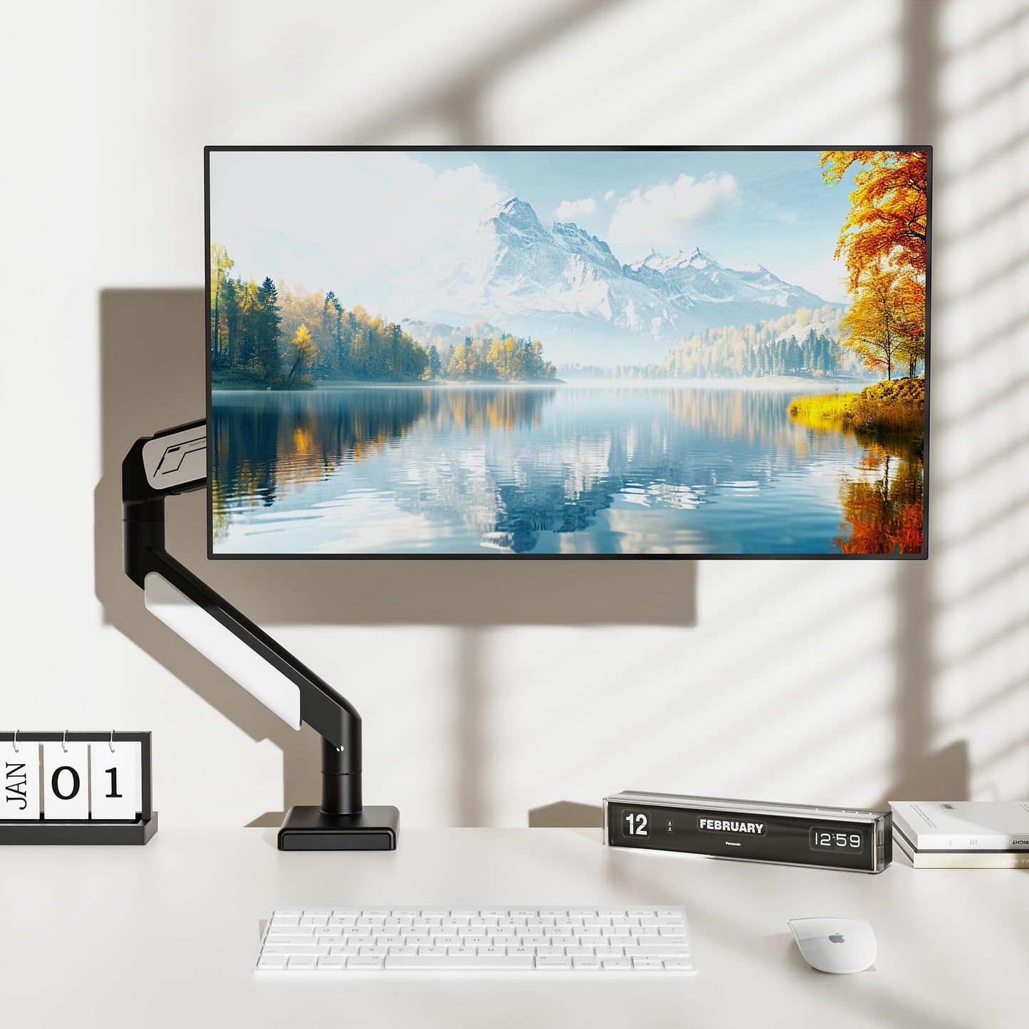 ETHU Premium Single Monitor Arm, Heavy Duty Monitor Mount with Gas Spring, VESA Monitor Arm for 17-40 inch Screens up to 30.8lbs, Full Motion Adjustable Monitor Stand for Office & Home, Black & White
