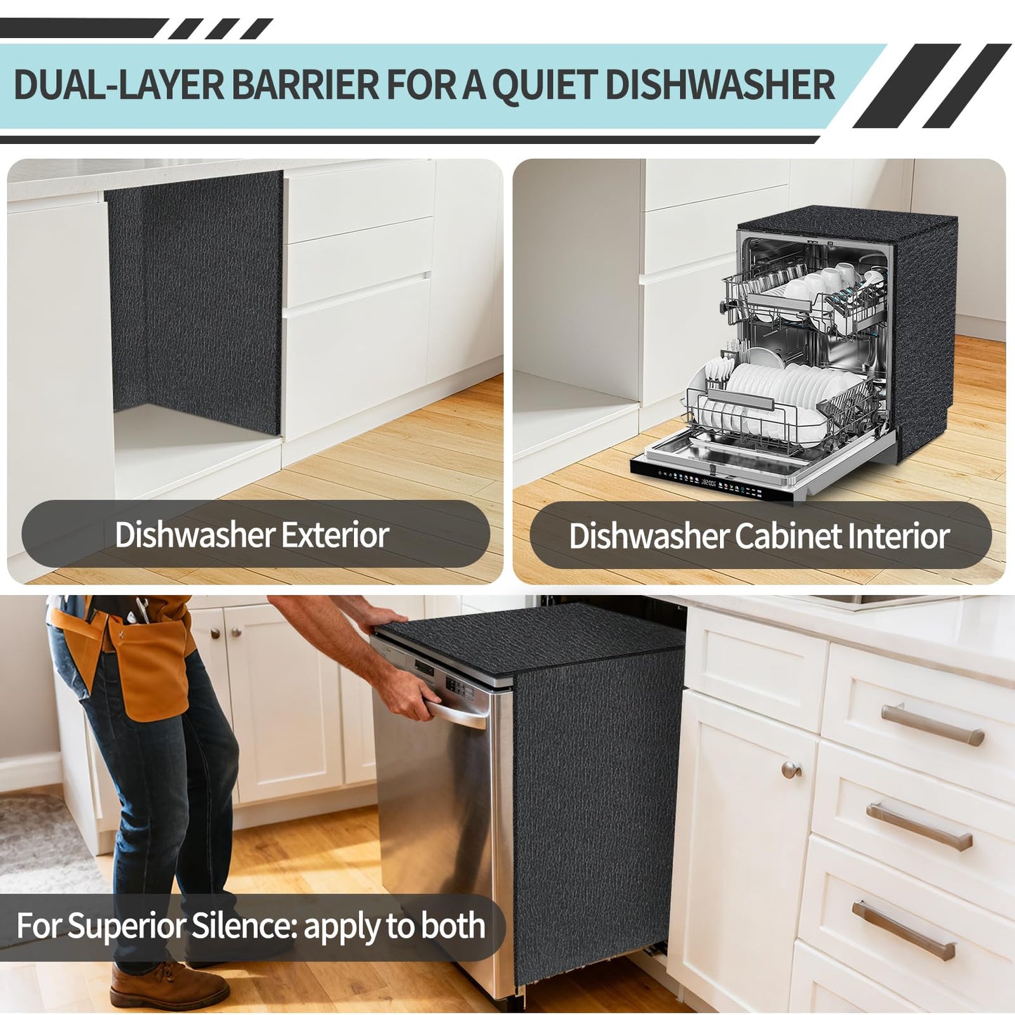 TroyStudio Dishwasher Sound Insulation Blanket, Self-Adhesive 13'' x 196" Noise Cancelling Sheet, Acoustic XPE Foam, Heat Shield, Waterproof Cotton for Washing Machine, Clothes Dryer, Refrigerator