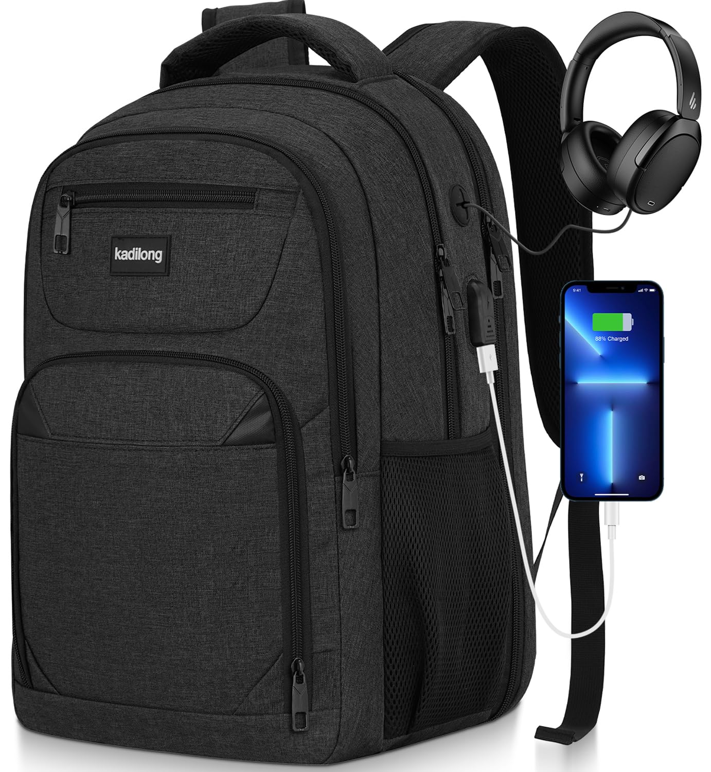 Laptop Backpack for Men,School Bookbag Gift for Teens Boys Student High School,College Computer Bag Business Anti Theft Sturdy Back Pack with USB Charger Fits 15.6 Inch Notebook,Black