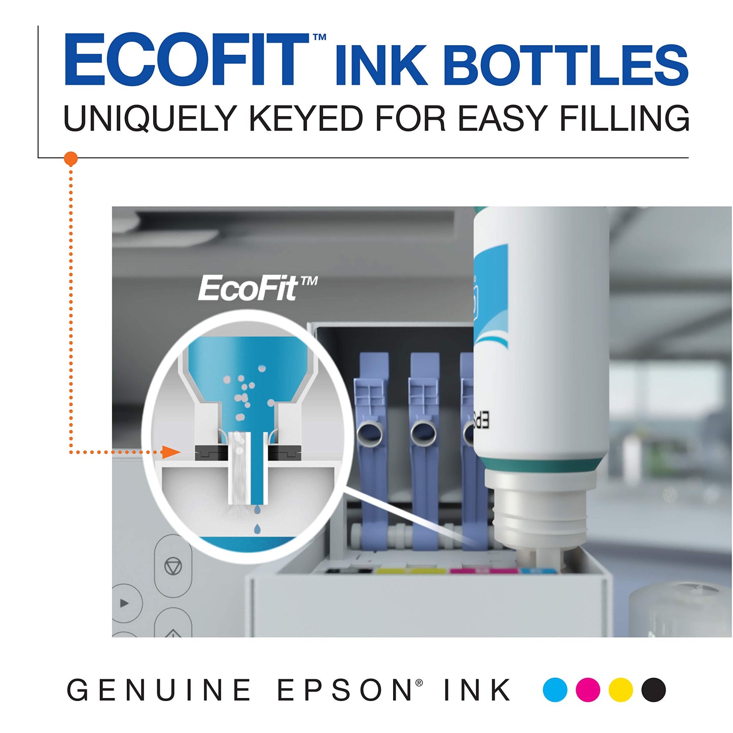 Epson 664 EcoTank Ink Ultra-high Capacity Bottle Cyan (T664220-S) Works with ET-2500, 2550, 4500, 4550, 2600, 2650, 3600, 16500