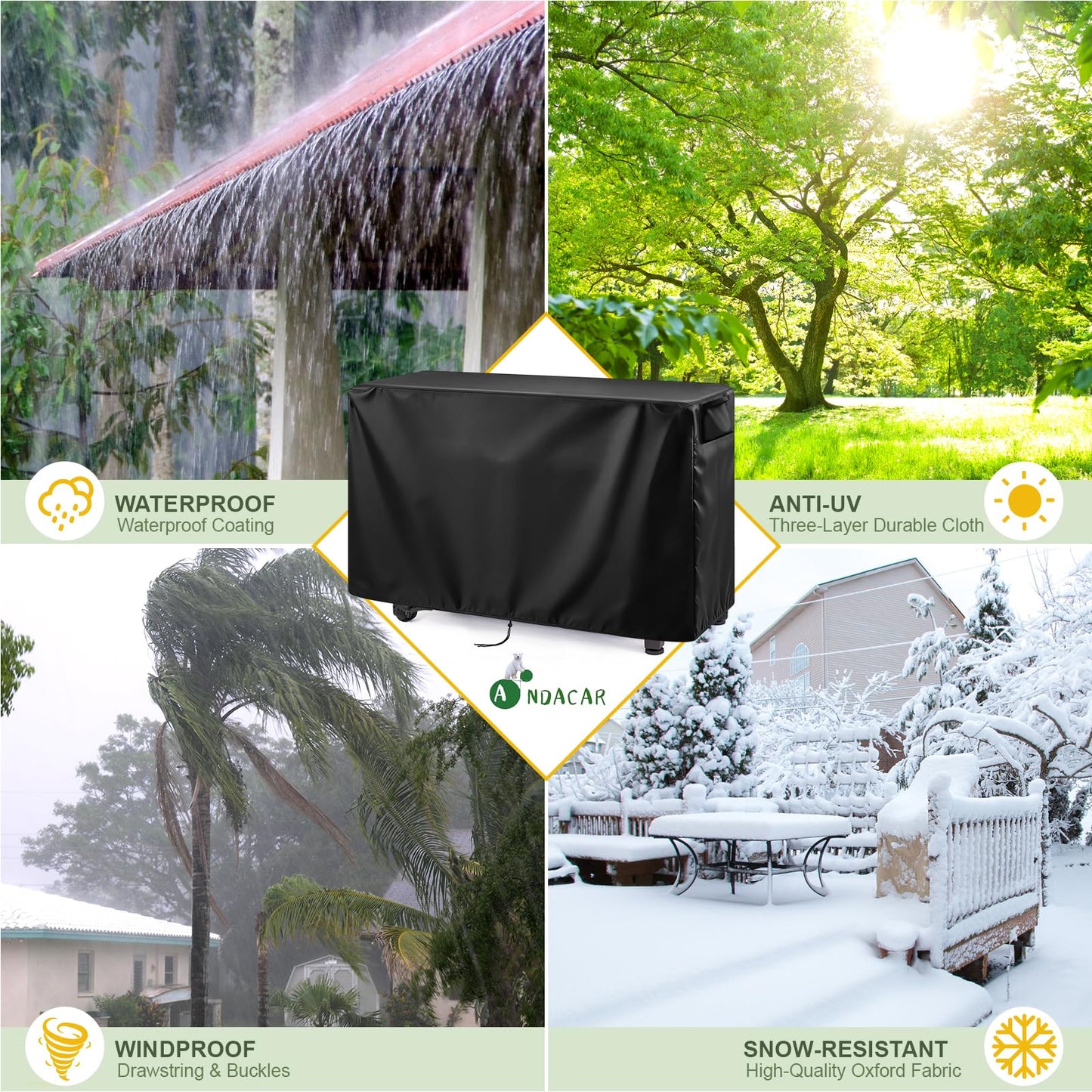 Ancadar Prep Table Cover, 52inch Outdoor Cooler Cart Cover for Keter Unity Xl Portable Bar Rolling Cooler Cart and Storage Cabinet Cover Heavy Duty Waterproof Patio Ice Tool Chest Cover