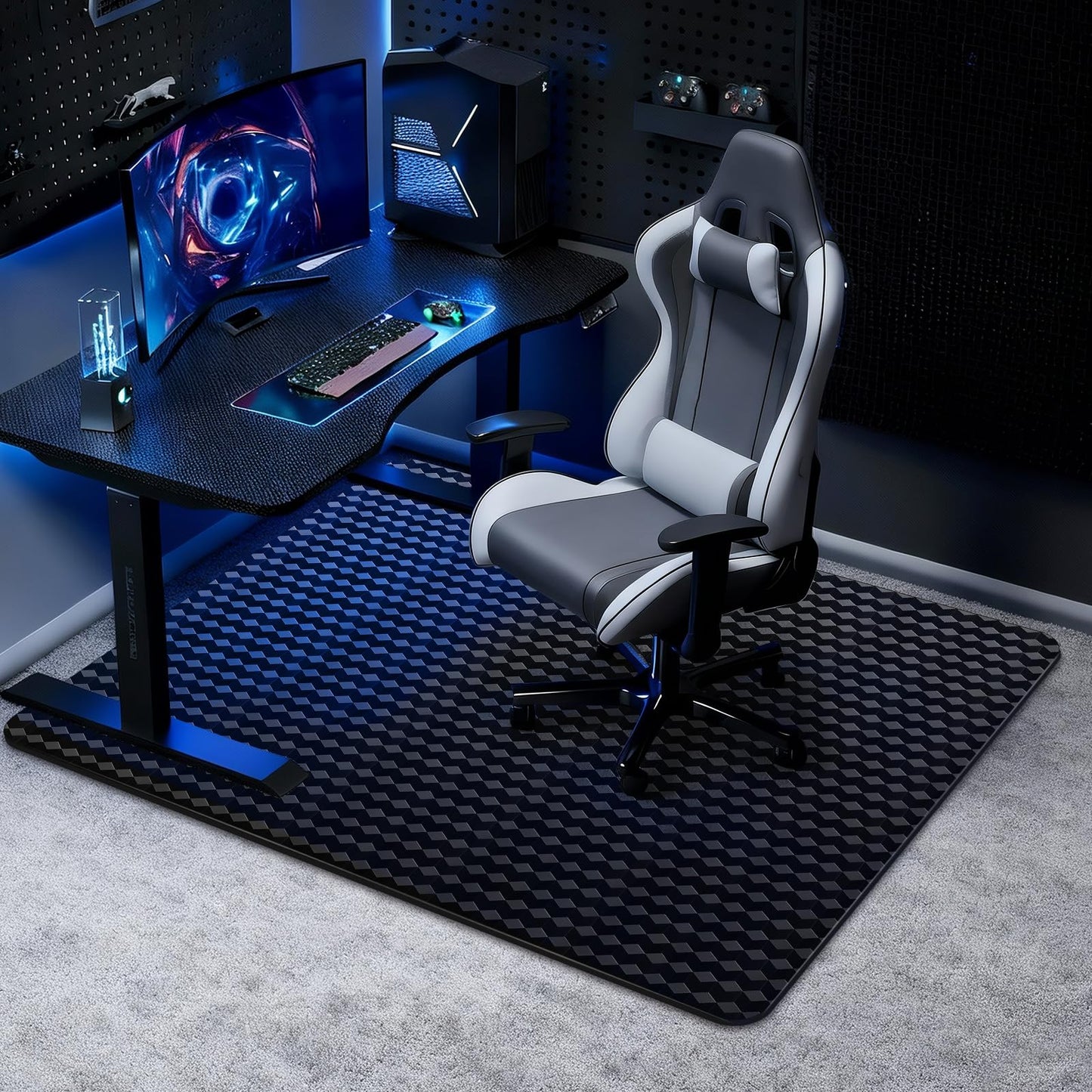 FRUITEAM Office Chair Mat, Unique Diamond-Shaped Pattern, 36" X 48" Computer Chair Mat for Carpet, Non-Slip, Easy Glide PVC Desk Floor Mat for Home, Office, Gaming(Black)