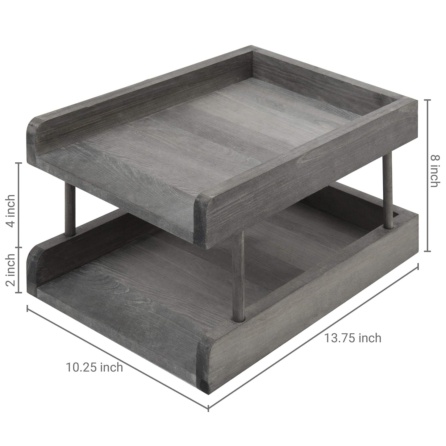 MyGift 2-Tier Rustic Grey Wood Document/File Desktop Organizer Tray
