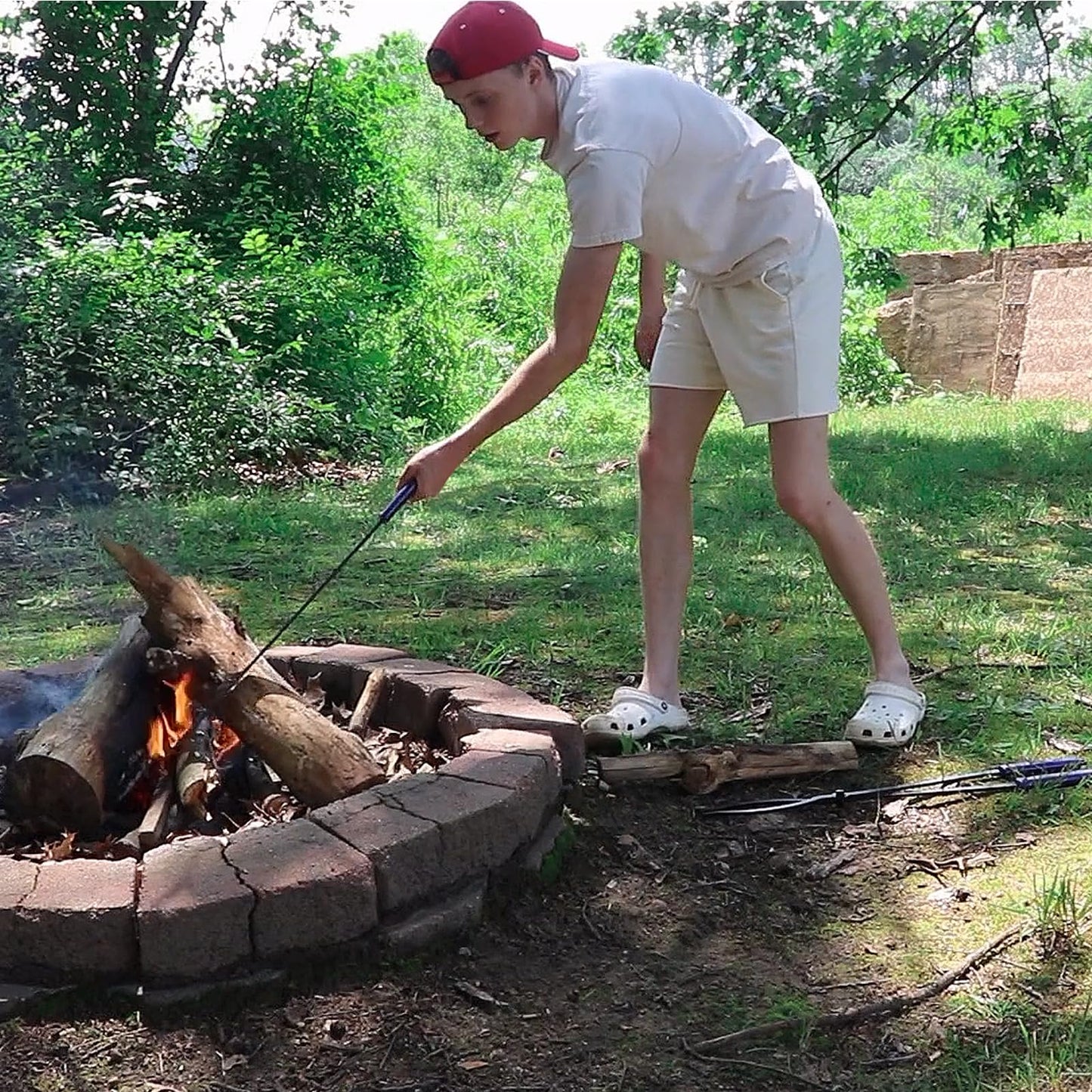 CKLT Heavy Duty Fire Tongs Set, 28 inch Fire Poker and Log Grabber Set for Fireplace and Camping Fire Pit Use, Portable Rustproof Safely Firewood Tools