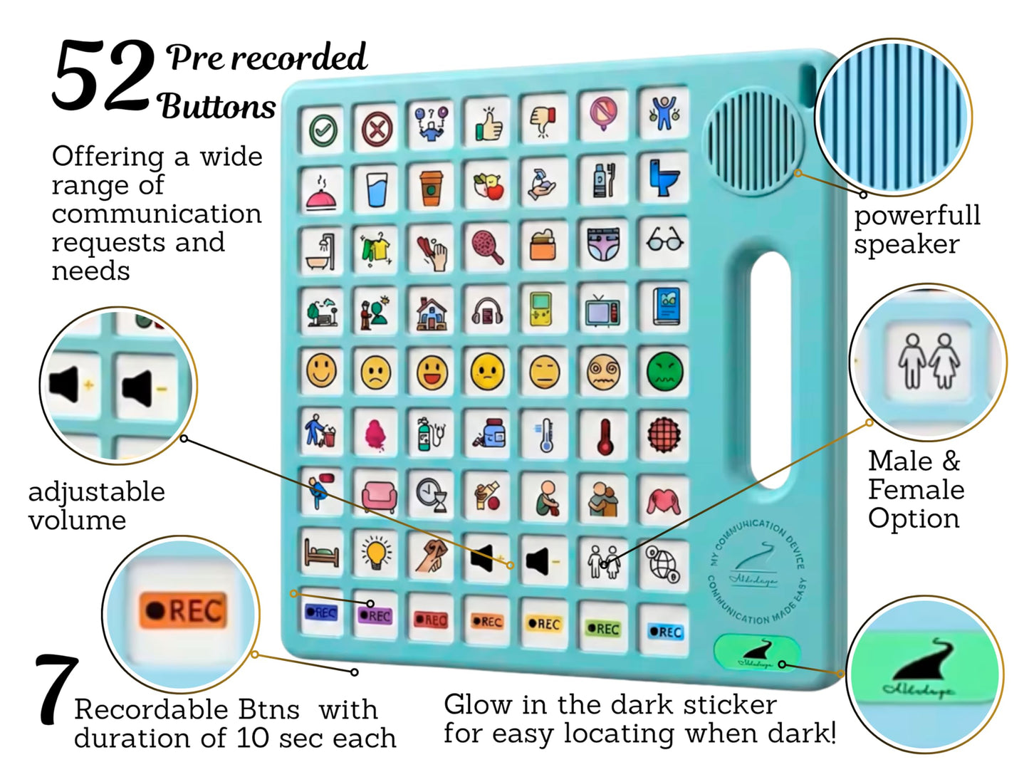 8 Languages AAC Device with 63 Buttons - Speech Tool for Autism - TBI, Talking, Communication Support for Nonverbal Users, ALS, Stroke, Apraxia, Aphasia - Intuitive Audio with Lanyard.
