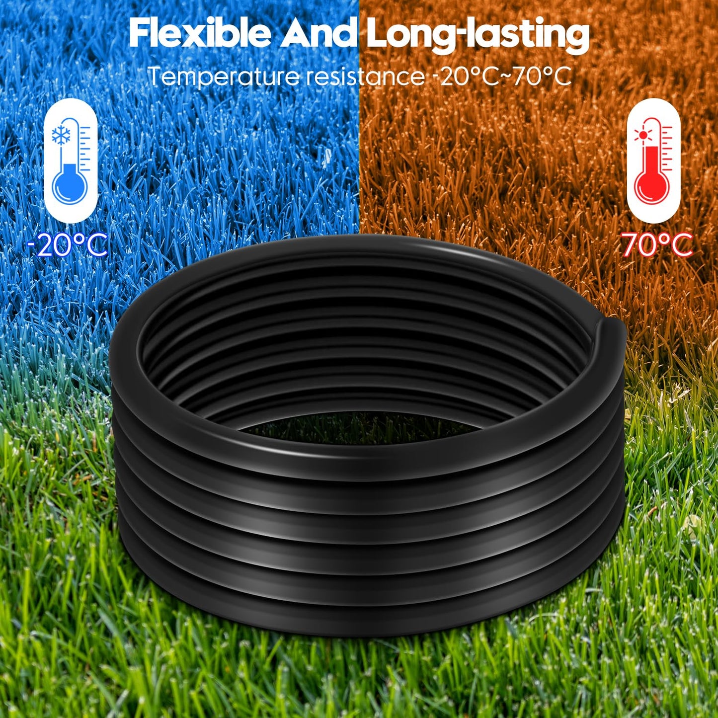 50 FT 1/2 Inch Drip Irrigation Tubing Kit-Drip Line Irrigation Hose 1/2 Inch with 1/2" to 1/4" Barbed Locked 6-Way & 1/2" Tee Connectors-Drip Tube Irrigation Fittings System Parts for Garden Watering