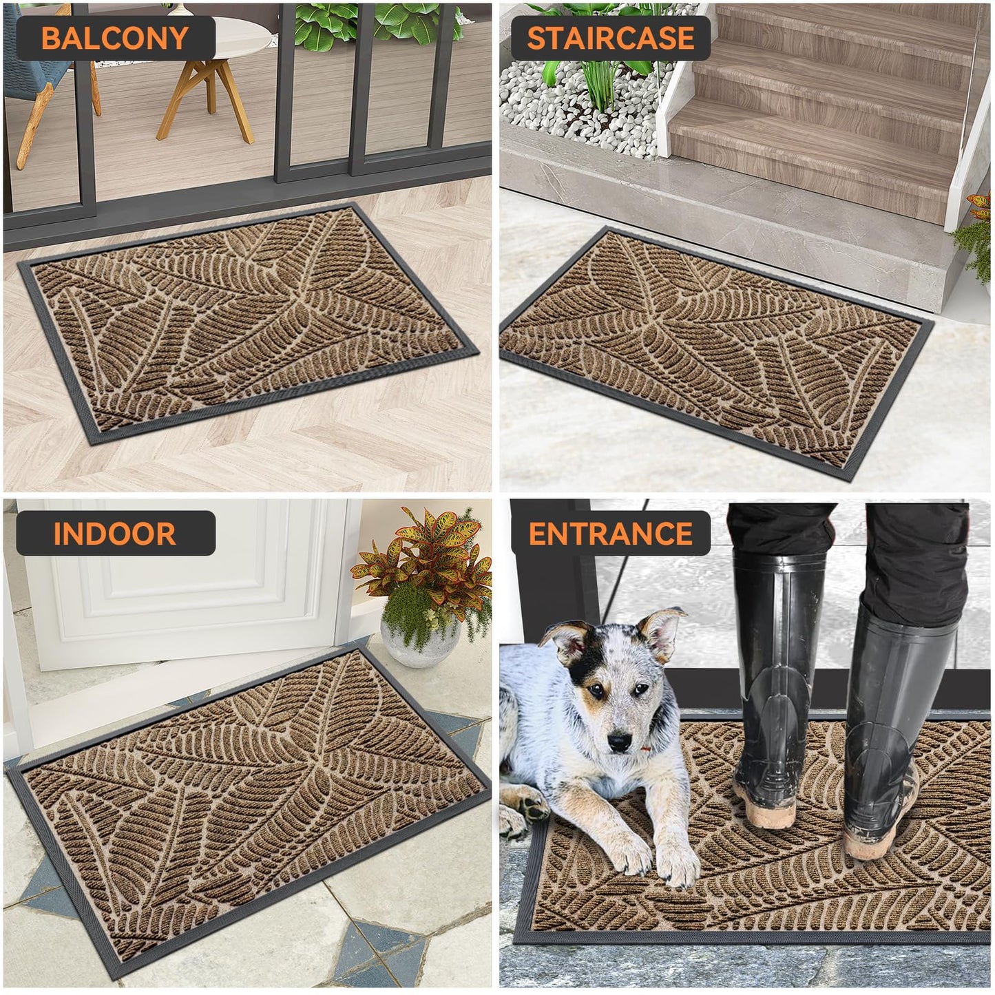 Grandaily Front Door Mat Indoor Outdoor Waterproof Doormat, Non Slip Natural Rubber Welcome Mat, Heavy Duty Durable Super Absorbent Entryway Rugs, 36"x24", Brown