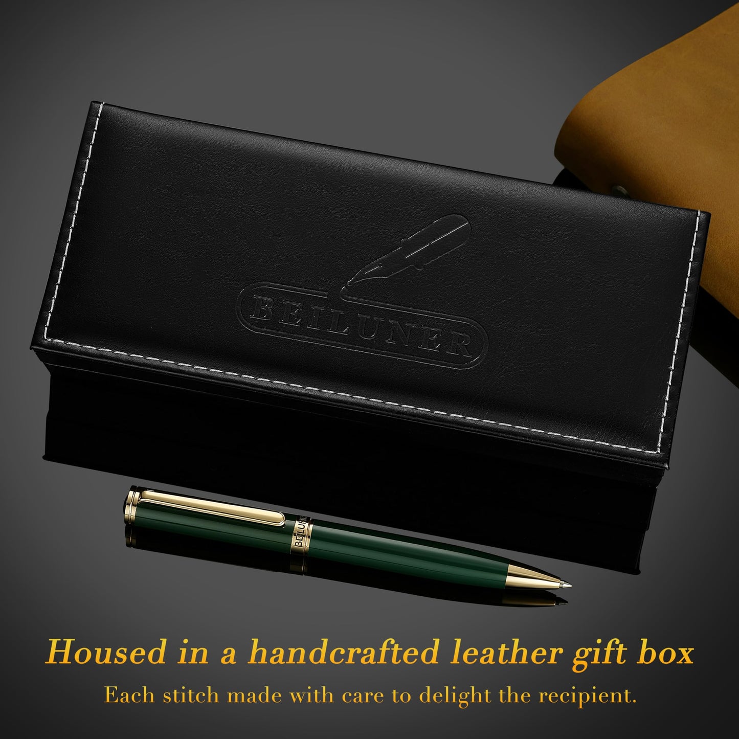 BEILUNER Luxury Gel Pen with 24K Gold Electroplating Finish, Green Piano Lacquer, Nice Craftsmanship, Best Gel Pen Gift Set for Men and Women, Professional, Office, Retractable, Designer Pens