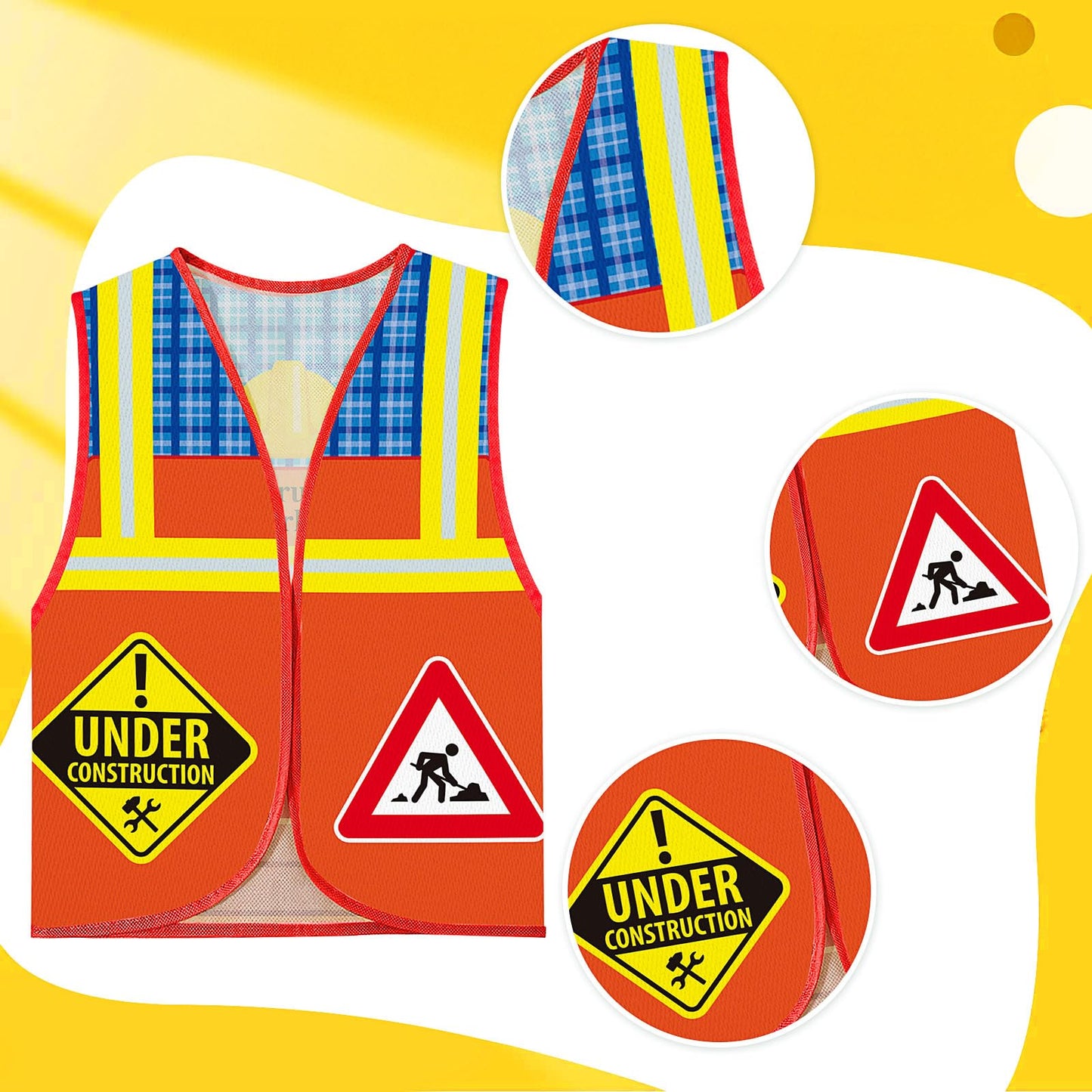 24 Pcs Party Supplies Set, 8 Construction Vests | 8 Construction Hats | 8 Tote Bags for Kids Dress up Birthday Party (SIGNS)