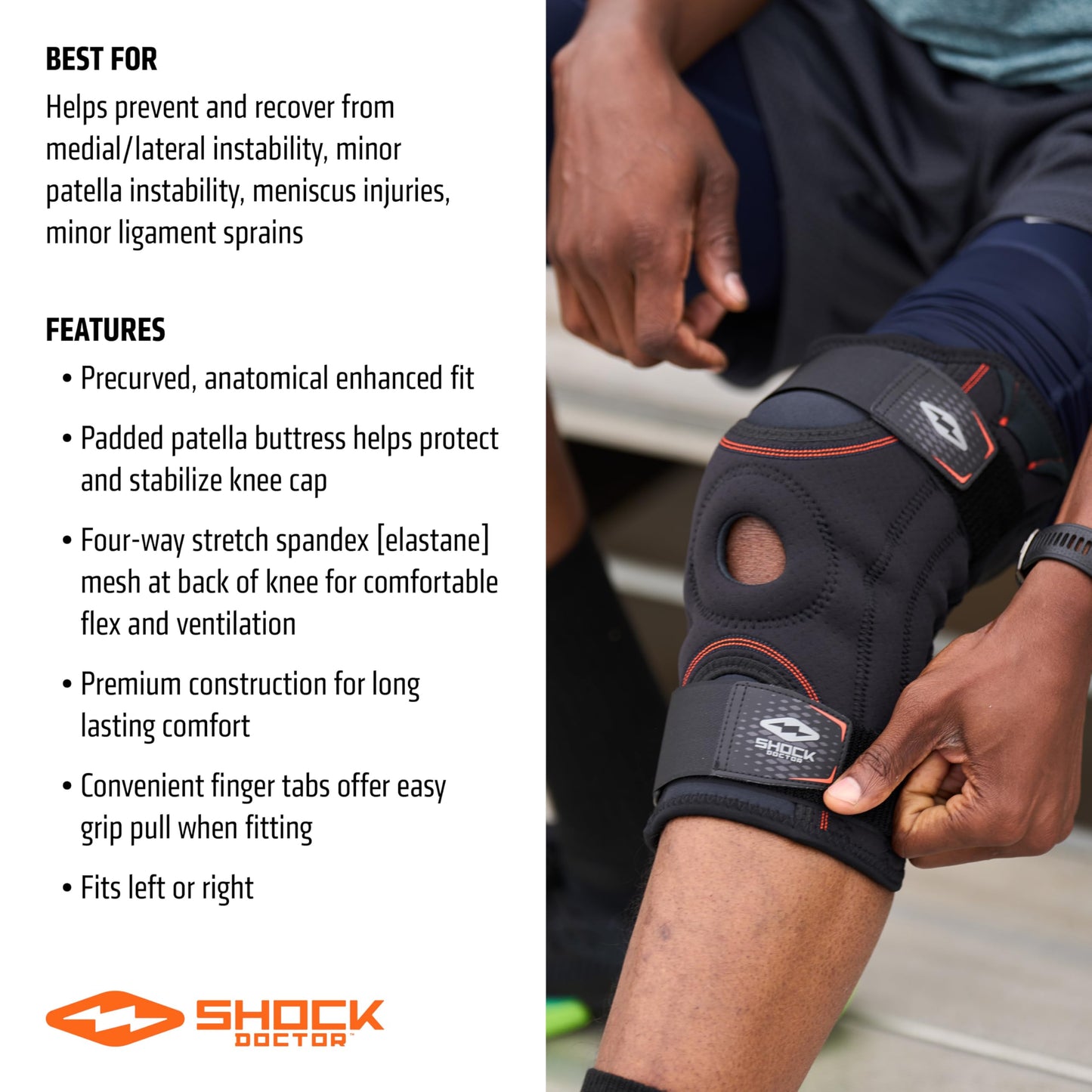 Shock Doctor Knee Stabilizer with Flexible Support Stays, Black, XX-Large