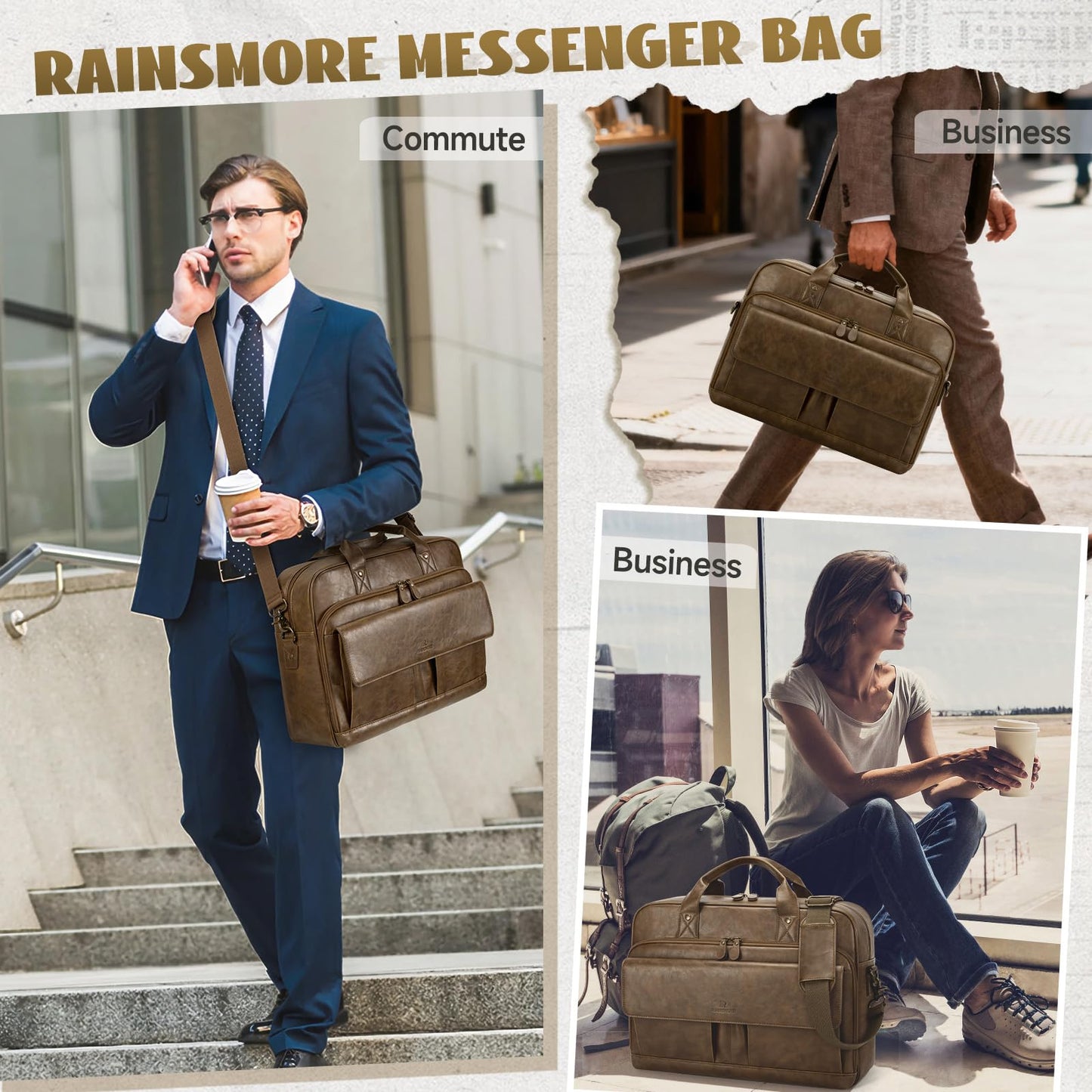Laptop Bag for Men 15.6 Inch PU Leather Briefcase Mens Messenger Bag Waterproof Computer Satchel Bag for Work Office Business Travel College