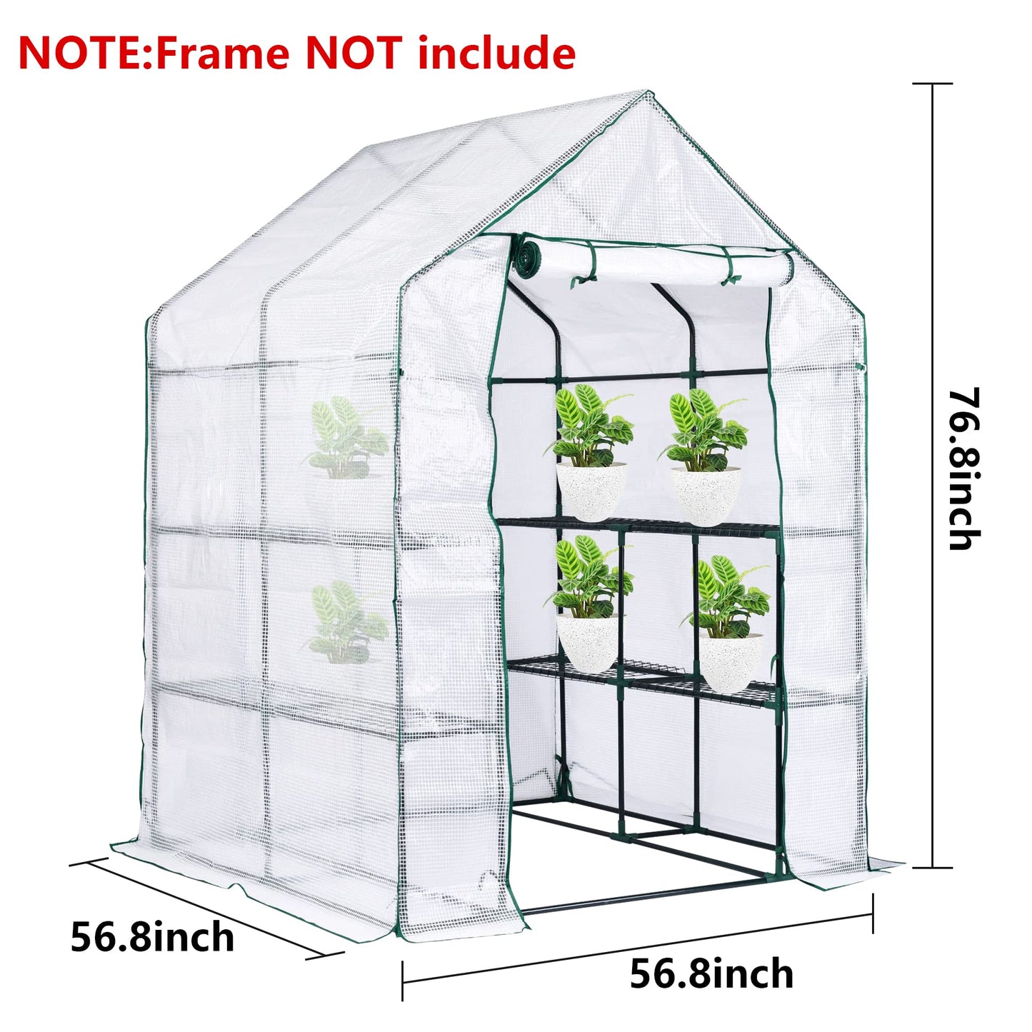 56x56x76in Walk-in Greenhouse Replacement Cover with Roll-Up Zipper Door - PE Greenhouse Cover for Outdoor Plant Gardening Plants Cold Frost Protection Wind Rain Proof(Frame Not Include) (A-Style)