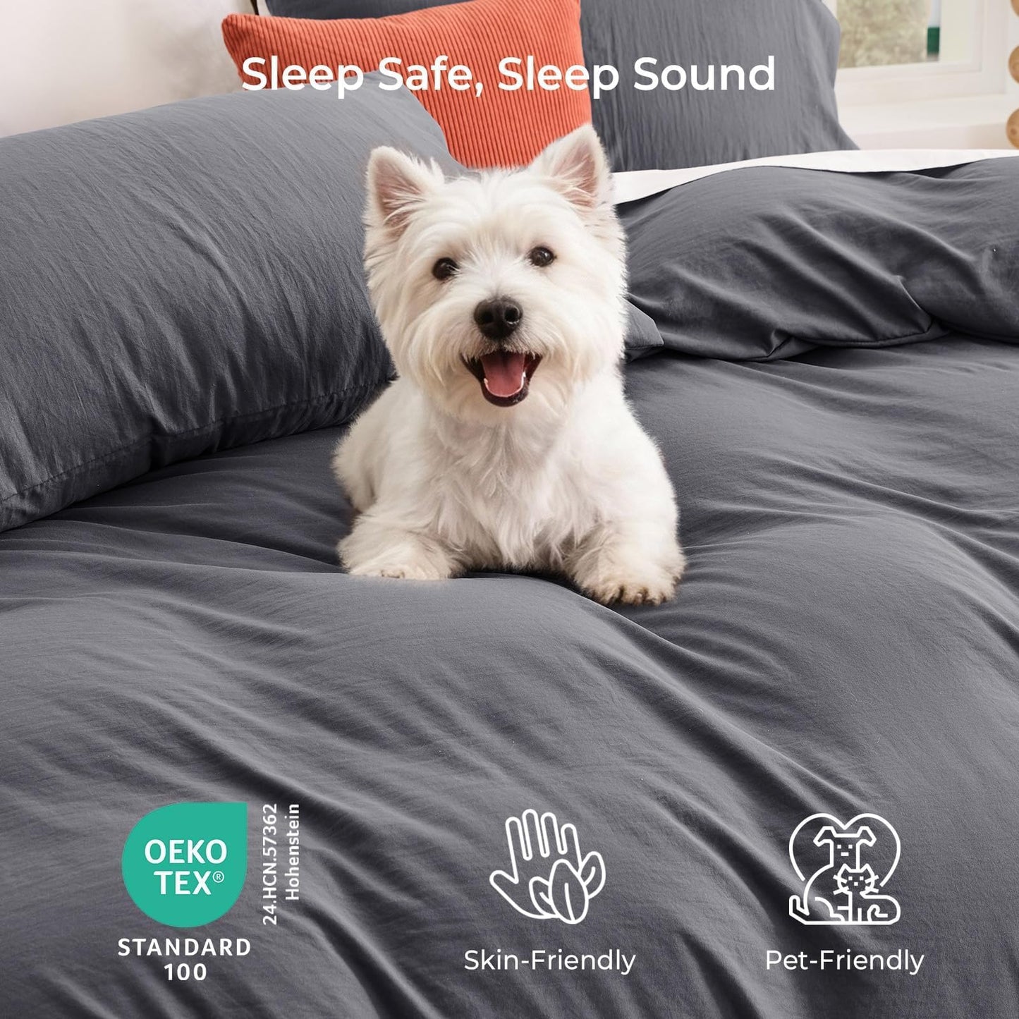 SASTTIE Duvet Cover King, 3-Piece Prewashed Ultra Soft King Bedding Set - Features Zipper Closure and Corner Ties, Includes 1 Duvet Cover 104x90 Inch & 2 Pillowcases, No Comforter, Dark Grey