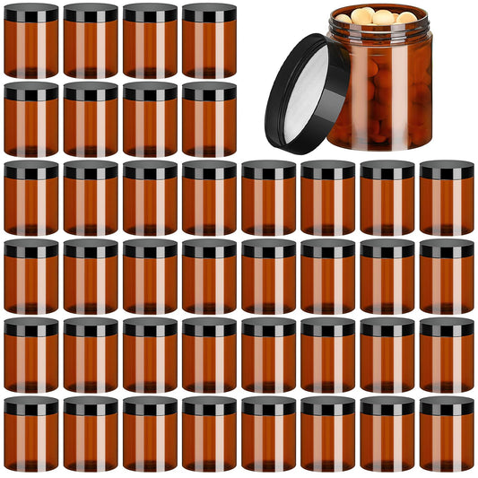 8 oz Amber Plastic Jars with Lids, 40 Pack Round Cosmetic Container, Refillable Samples Jars for Cream, Makeup,Craft Supplies,Kitchen Travel Storage