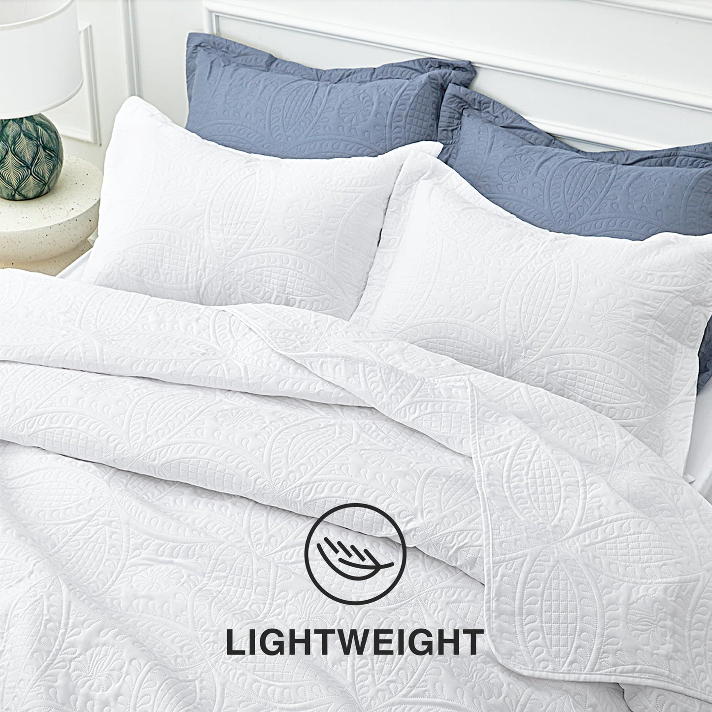 Love's cabin King Size Quilt Set White Bedspreads - Soft Bed Summer Quilt Lightweight Microfiber Bedspread- Modern Style Coin Pattern Coverlet for All Season - 3 Piece (1 Quilt, 2 Pillow Shams)