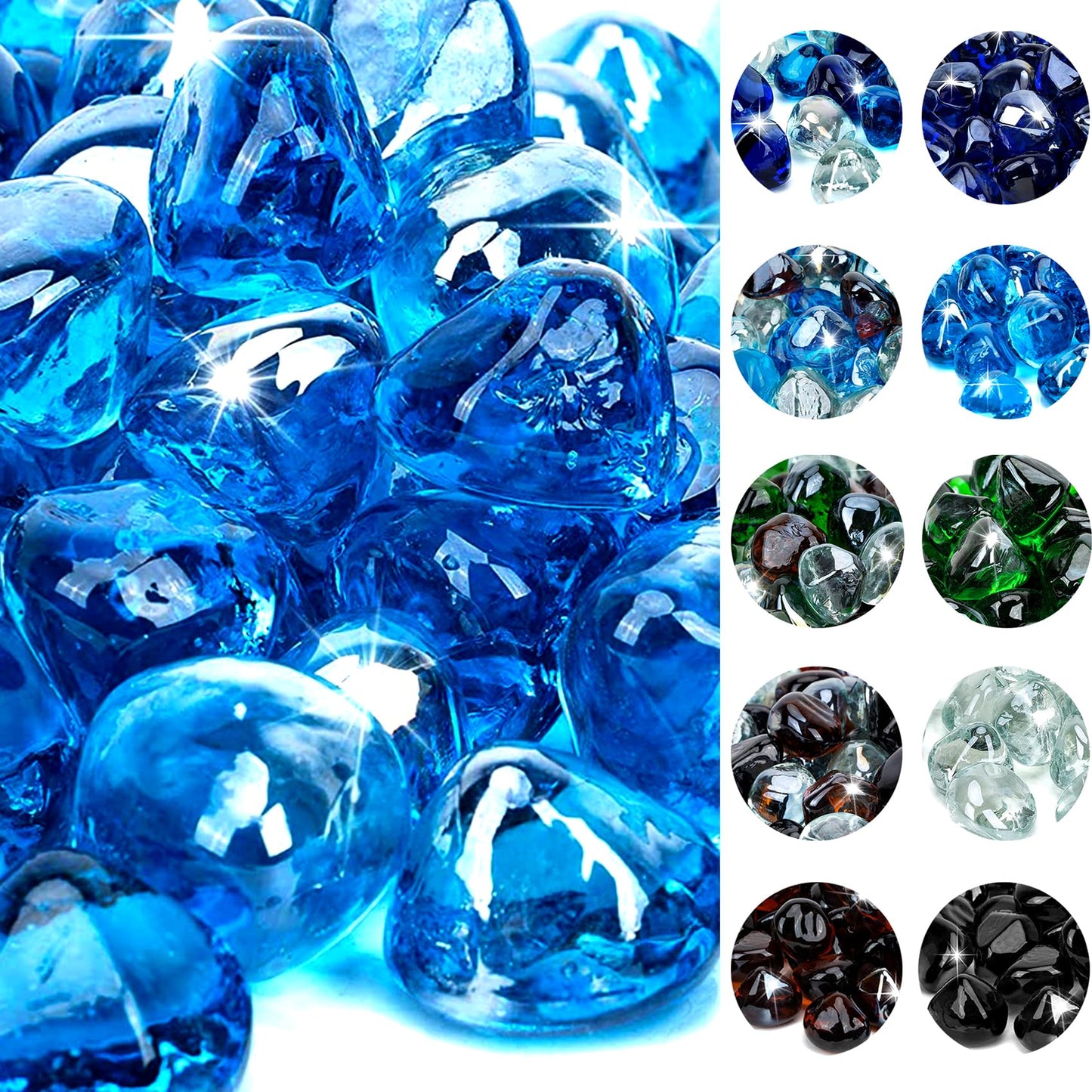 Onlyfire Reflective Fire Glass Diamonds for Natural or Propane Fire Pit, Fireplace, or Gas Log Sets, 10-Pound, 1/2-Inch, Caribbean Blue Luster