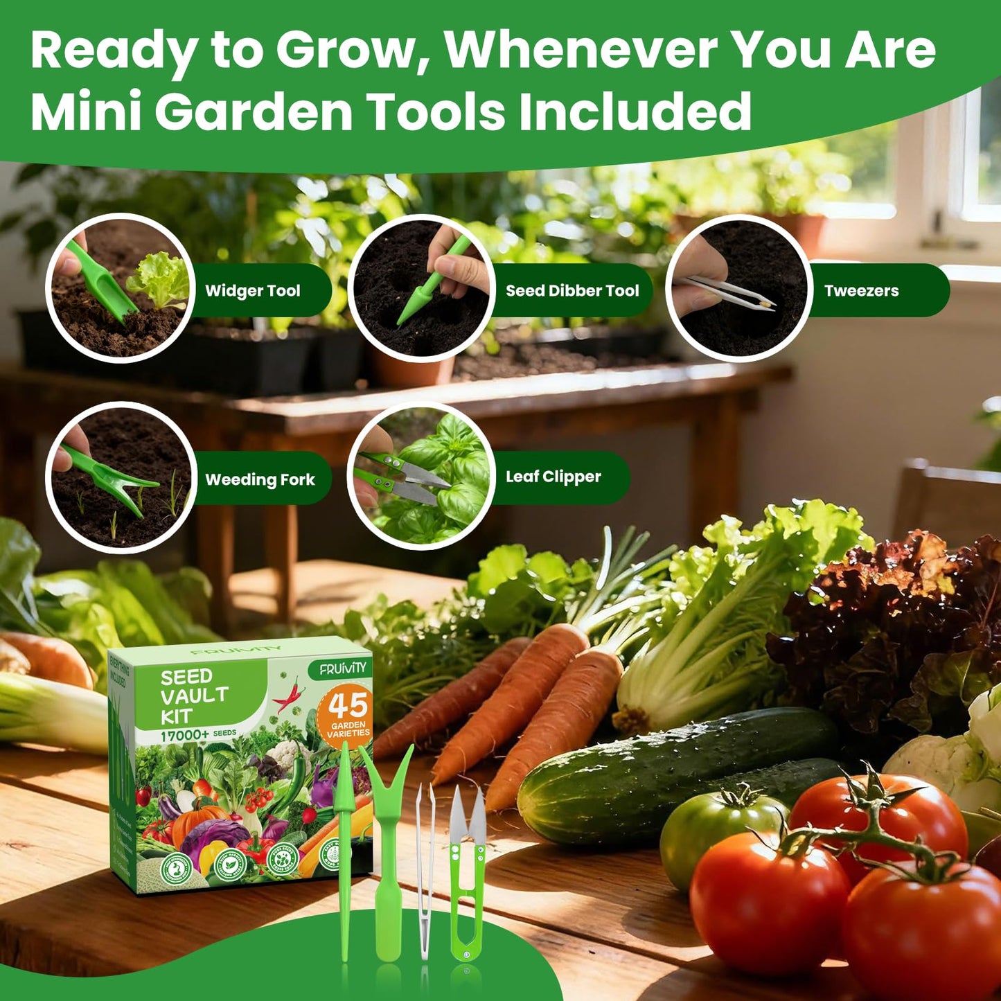 45 Vegetable Seeds Variety Pack - 17,000+ Non-GMO Heirloom for Planting Garden Seed Packets, Indoor & Outdoors Gardening -Seed Vault Kit, Friend Gift,Tomato Cabbage Spinach Cucumber Lettuce