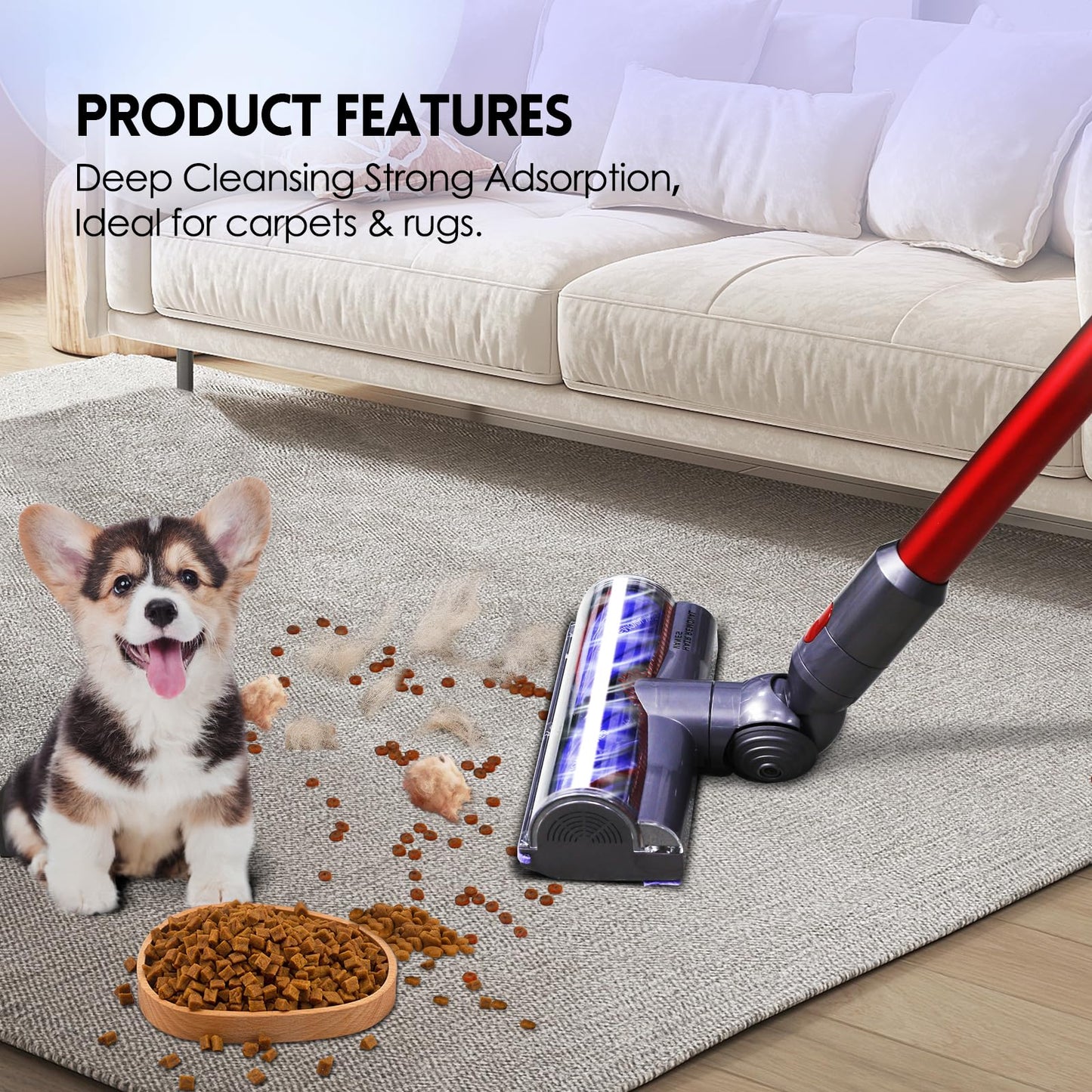 Upgrade Anti-Tangle Replacement Vacuum Head Compatible with Dyson V7,V8, Cyclone V10,V11,V15 Cordless Vacuum Cleaners, Suitable for Carpets,Rugs,Hardwood Floor